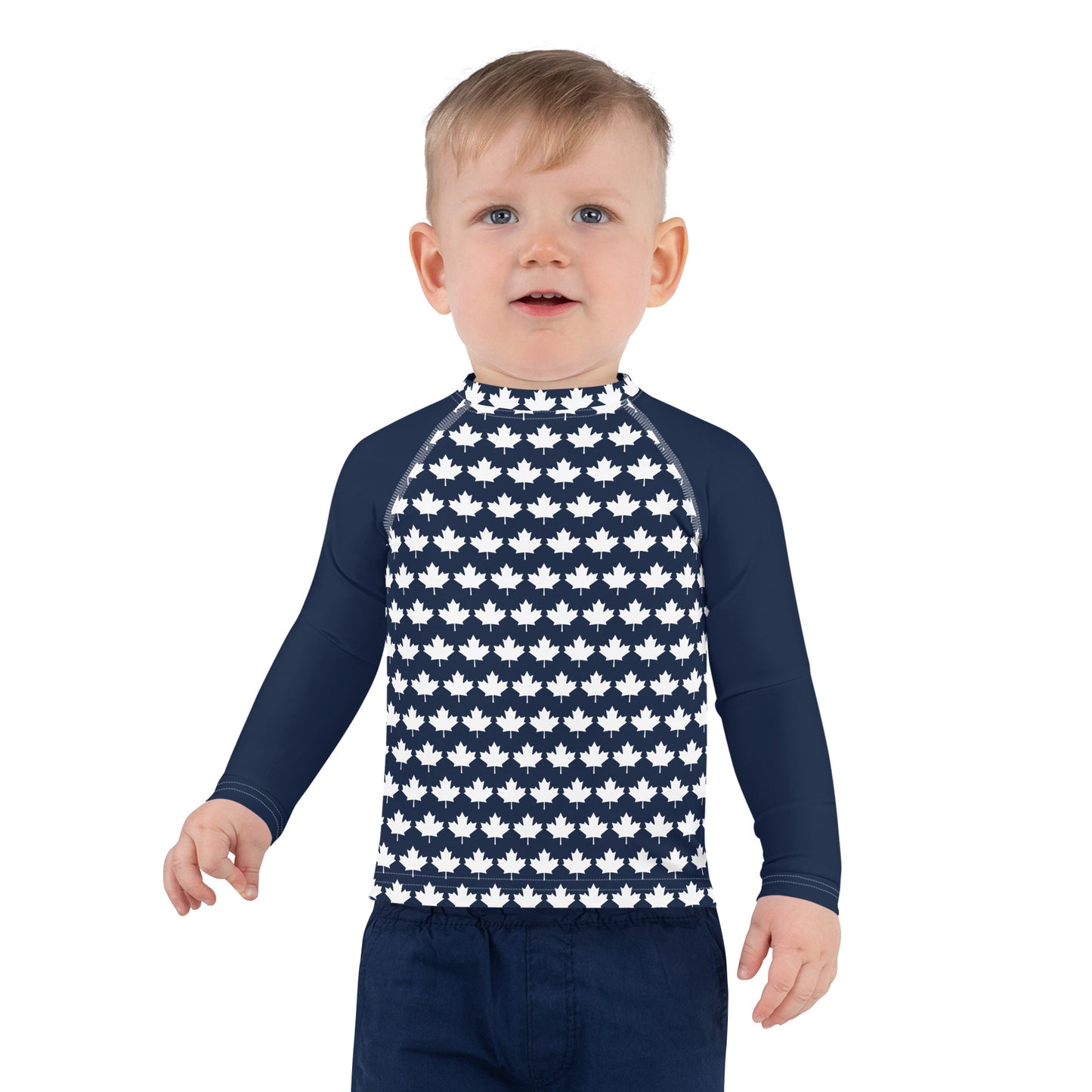 Children's Long-Sleeved Sun Shirt Maple Leaf in French Navy