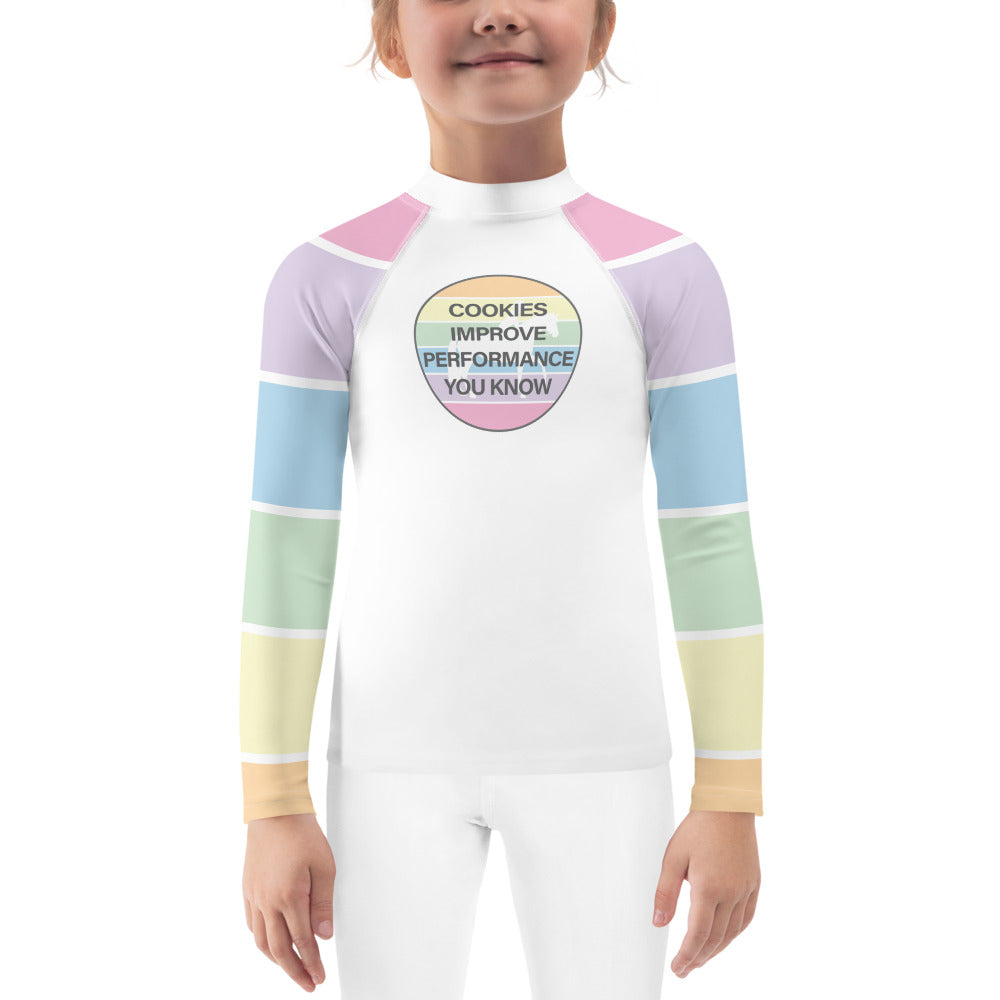 Children's Long-Sleeved Sun Shirt "COOKIES IMPROVE PERFORMANCE" in Fun Fetti Colours