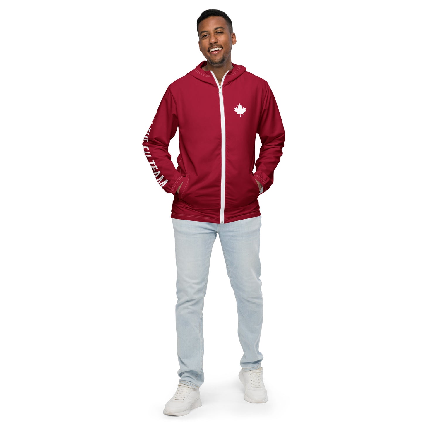 Men’s Windbreaker "ON THE EH TEAM" in Barn Red