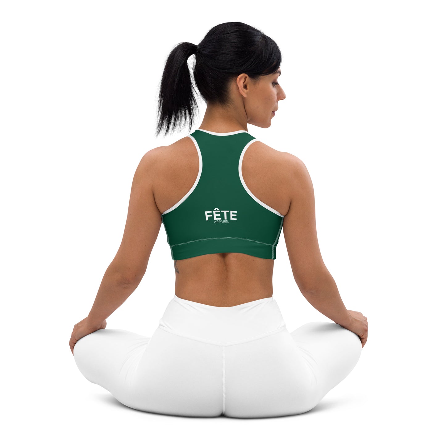 Women's Sports Bra in Racing Green & Classic White