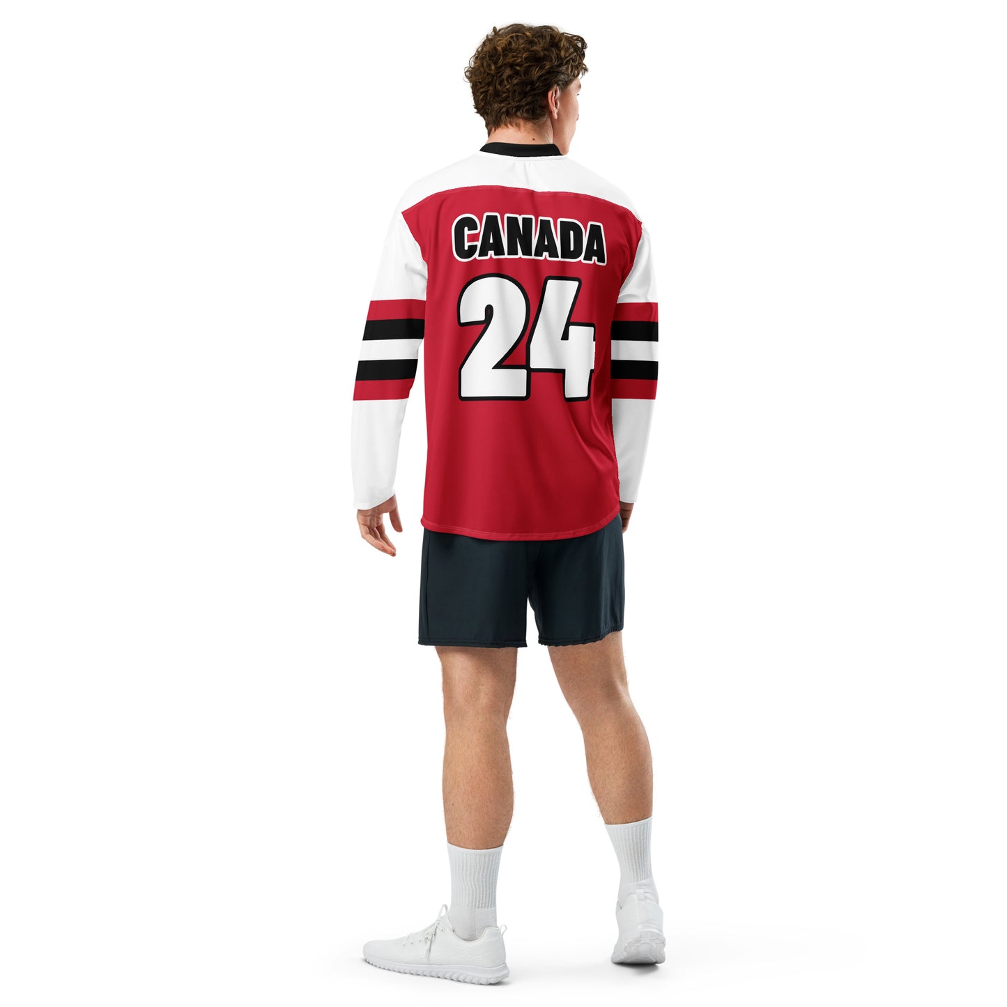 Adult Jersey Maple Leaf in Classic White & Basic Black on Canadian Red