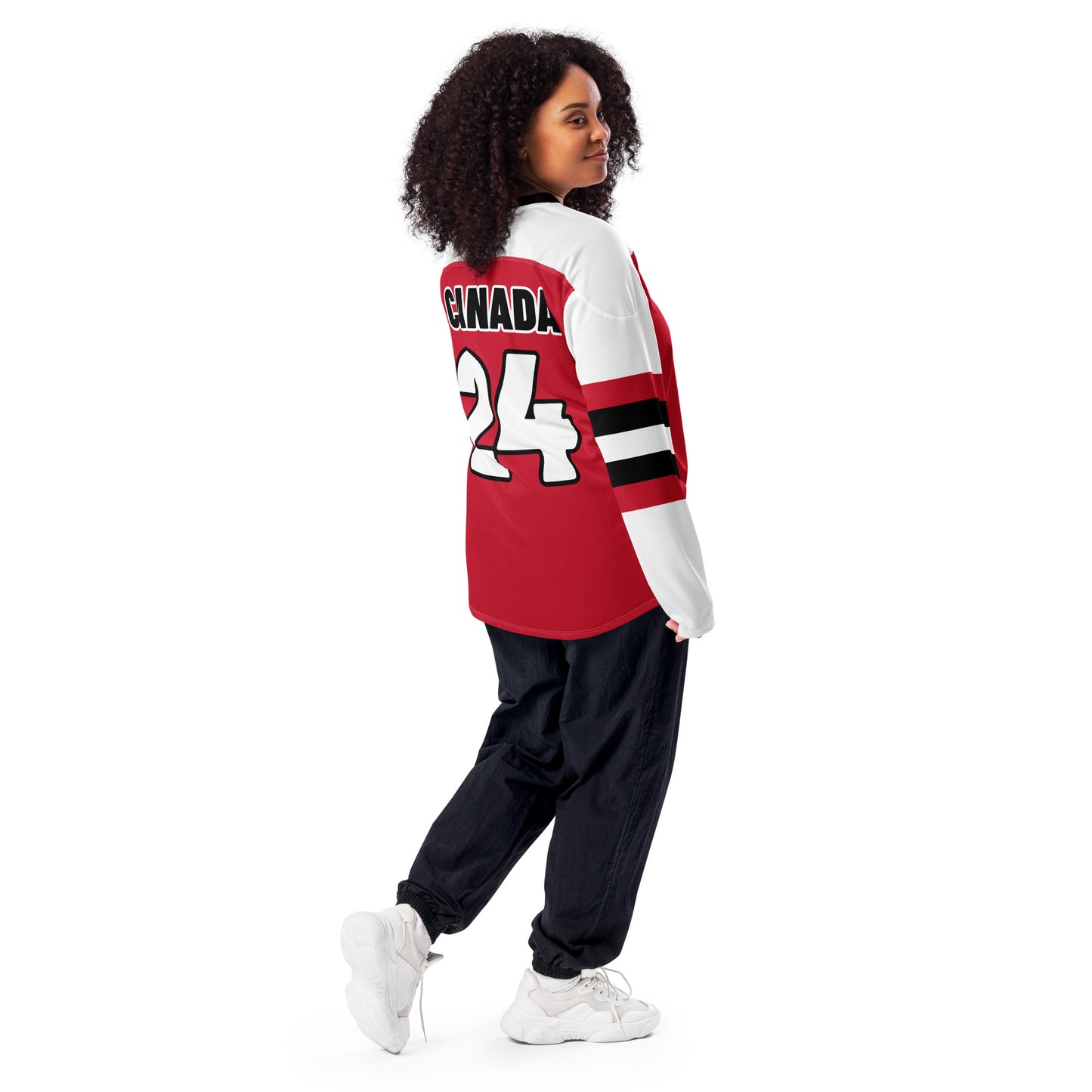 Adult Jersey Maple Leaf in Classic White & Basic Black on Canadian Red