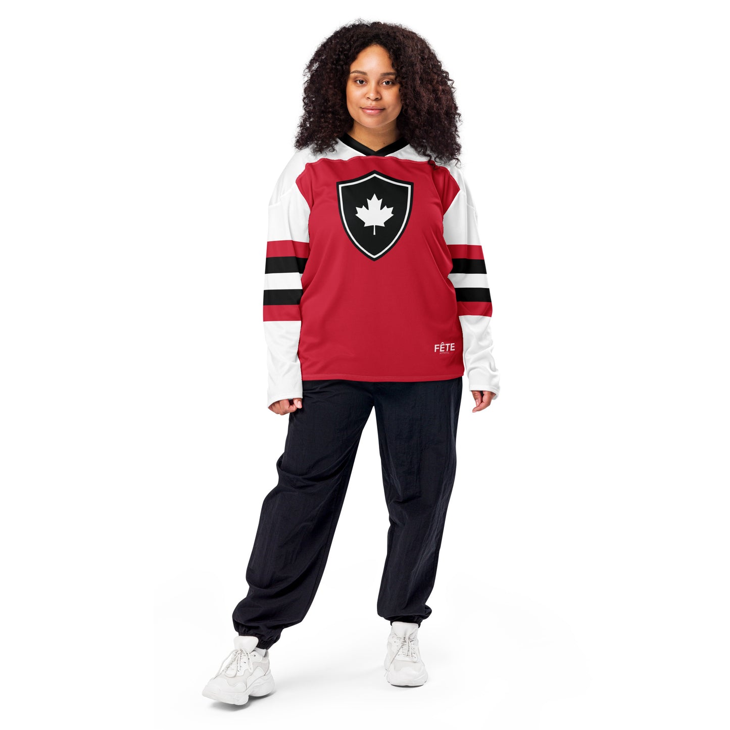Adult Jersey Maple Leaf in Classic White & Basic Black on Canadian Red