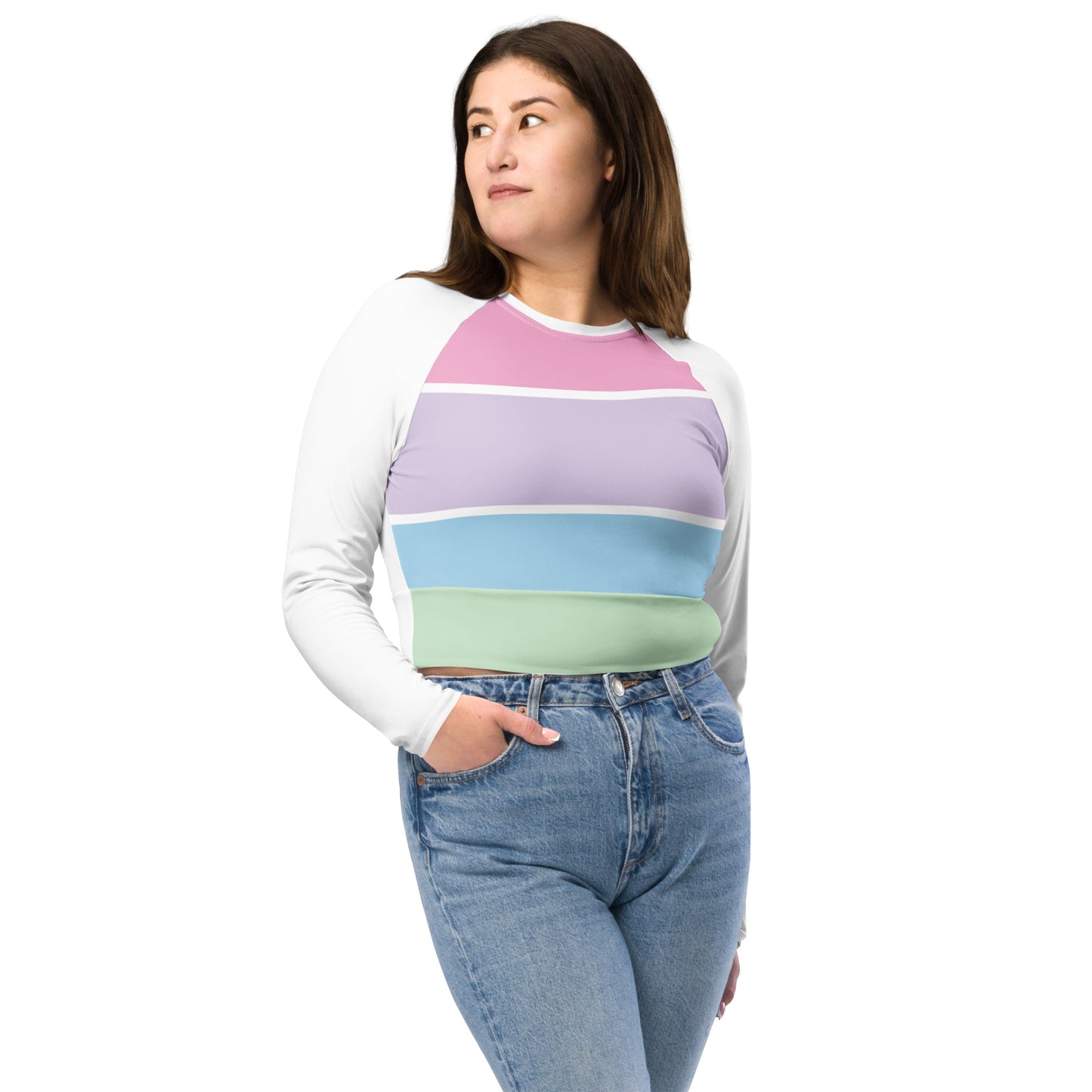 Women's Long-Sleeved Crop Top in Fun Fetti Colours