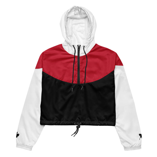 Women’s Cropped Windbreaker "CANADA" in Classic White & Basic Black on Canadian Red