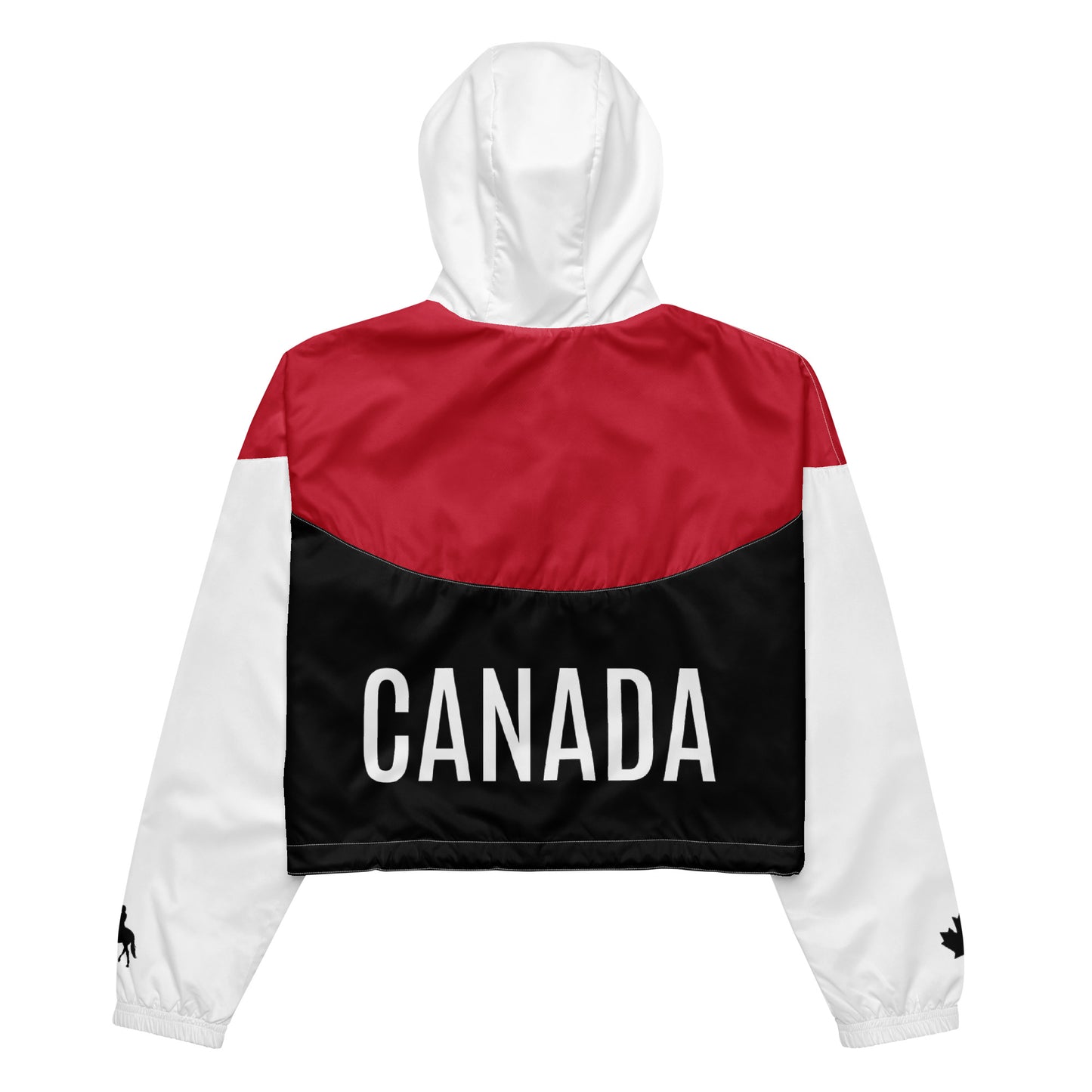 Women’s Cropped Windbreaker "CANADA" in Classic White & Basic Black on Canadian Red