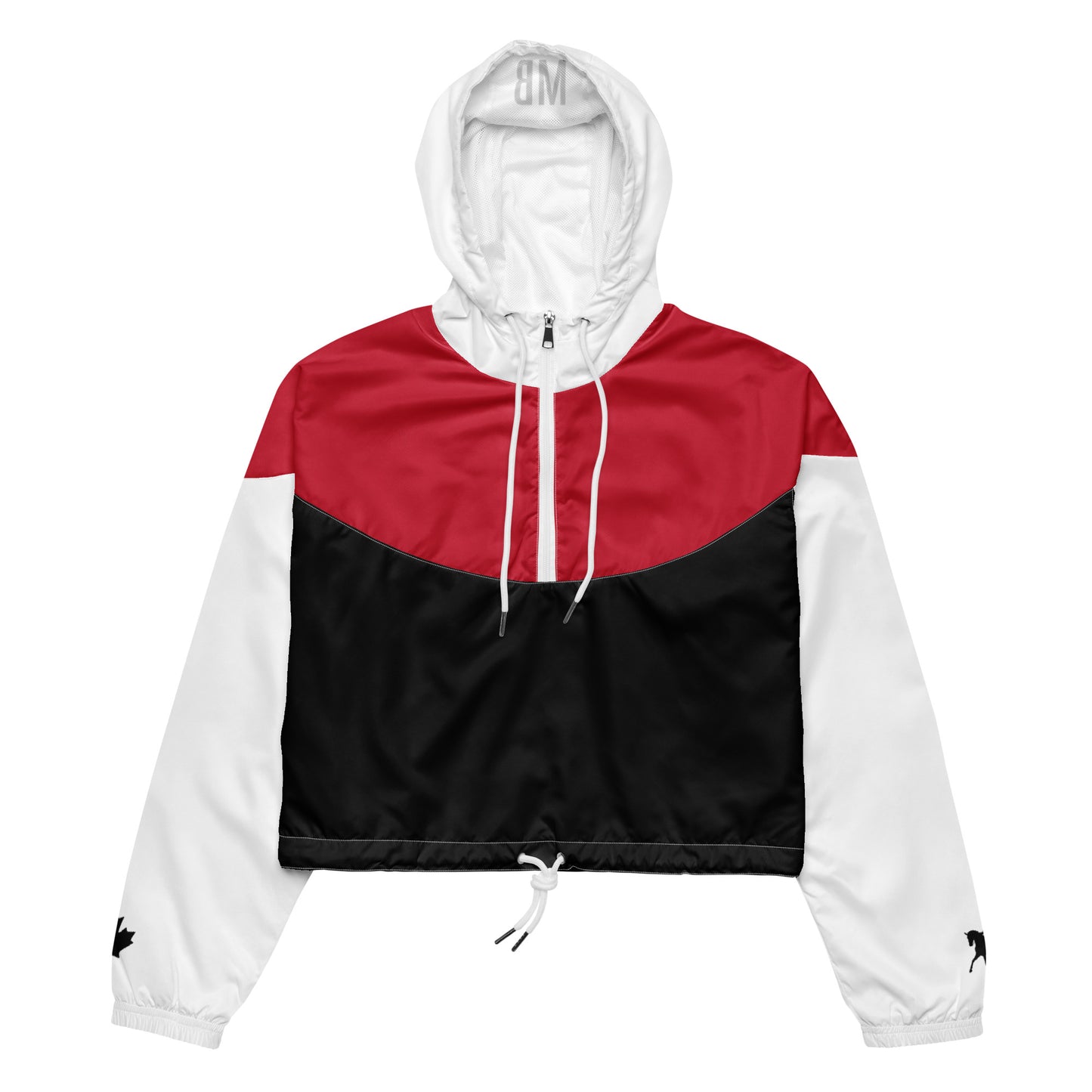 Women’s Cropped Windbreaker "CANADA" in Classic White & Basic Black on Canadian Red