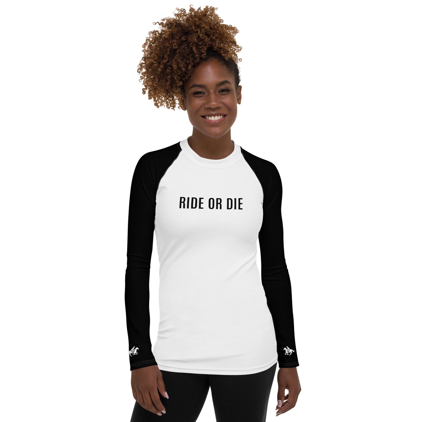 Women's Long-Sleeved Sun Shirt "RIDE OR DIE" in Classic White & Basic Black