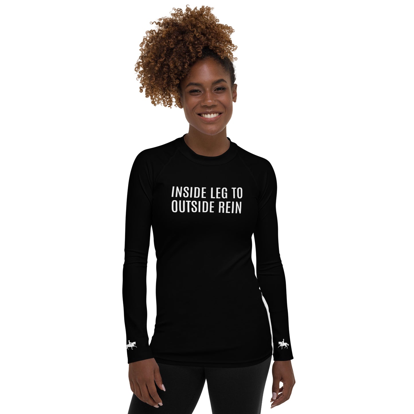 Women's Long-Sleeved Sun Shirt "INSIDE LEG TO OUTSIDE REIN" in Basic Black & Classic White