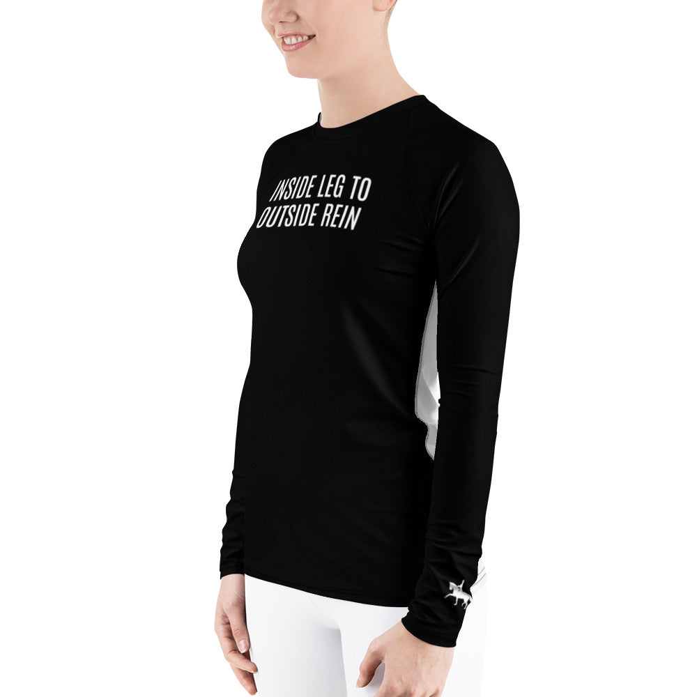 Women's Long-Sleeved Sun Shirt "INSIDE LEG TO OUTSIDE REIN" in Basic Black & Classic White