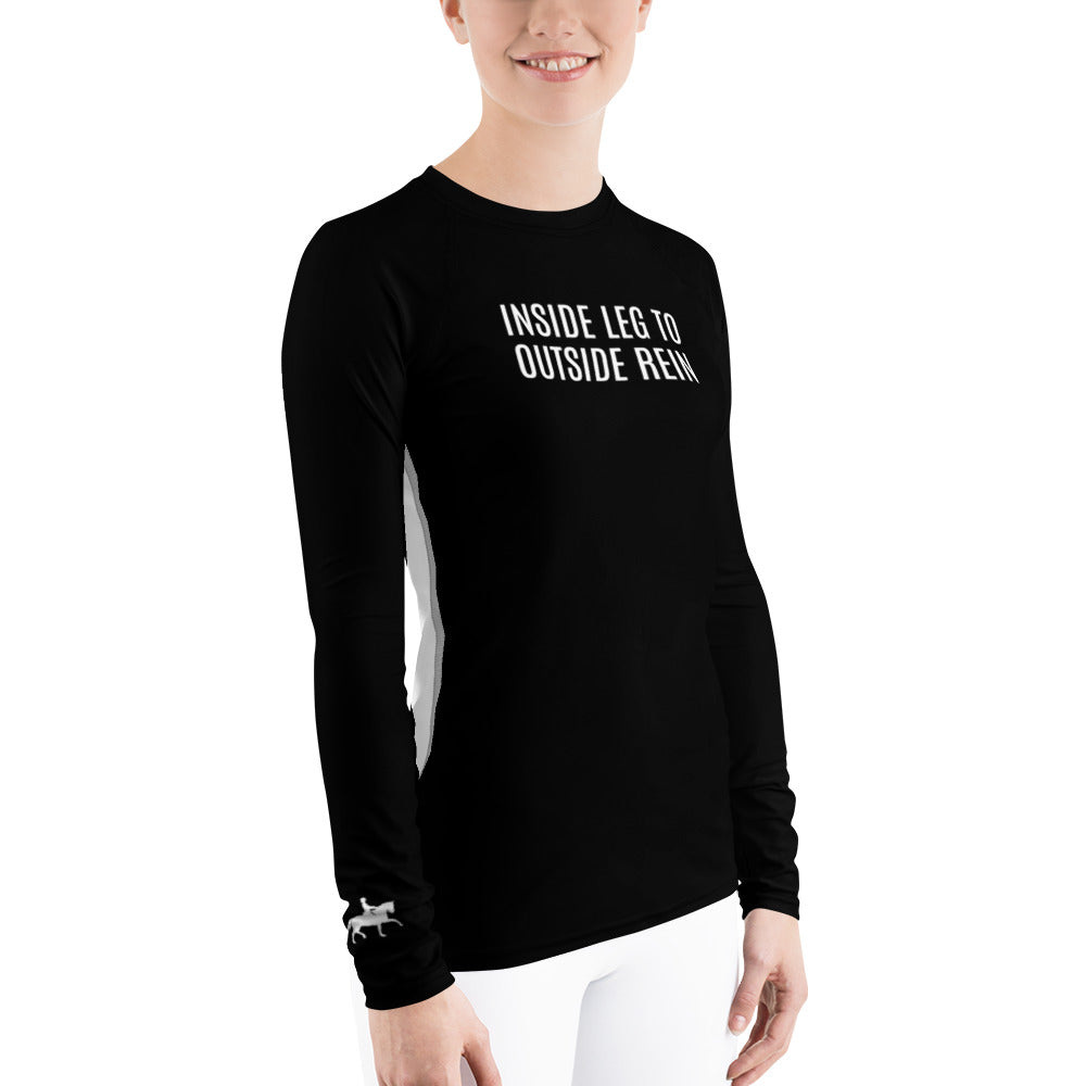 Women's Long-Sleeved Sun Shirt "INSIDE LEG TO OUTSIDE REIN" in Basic Black & Classic White
