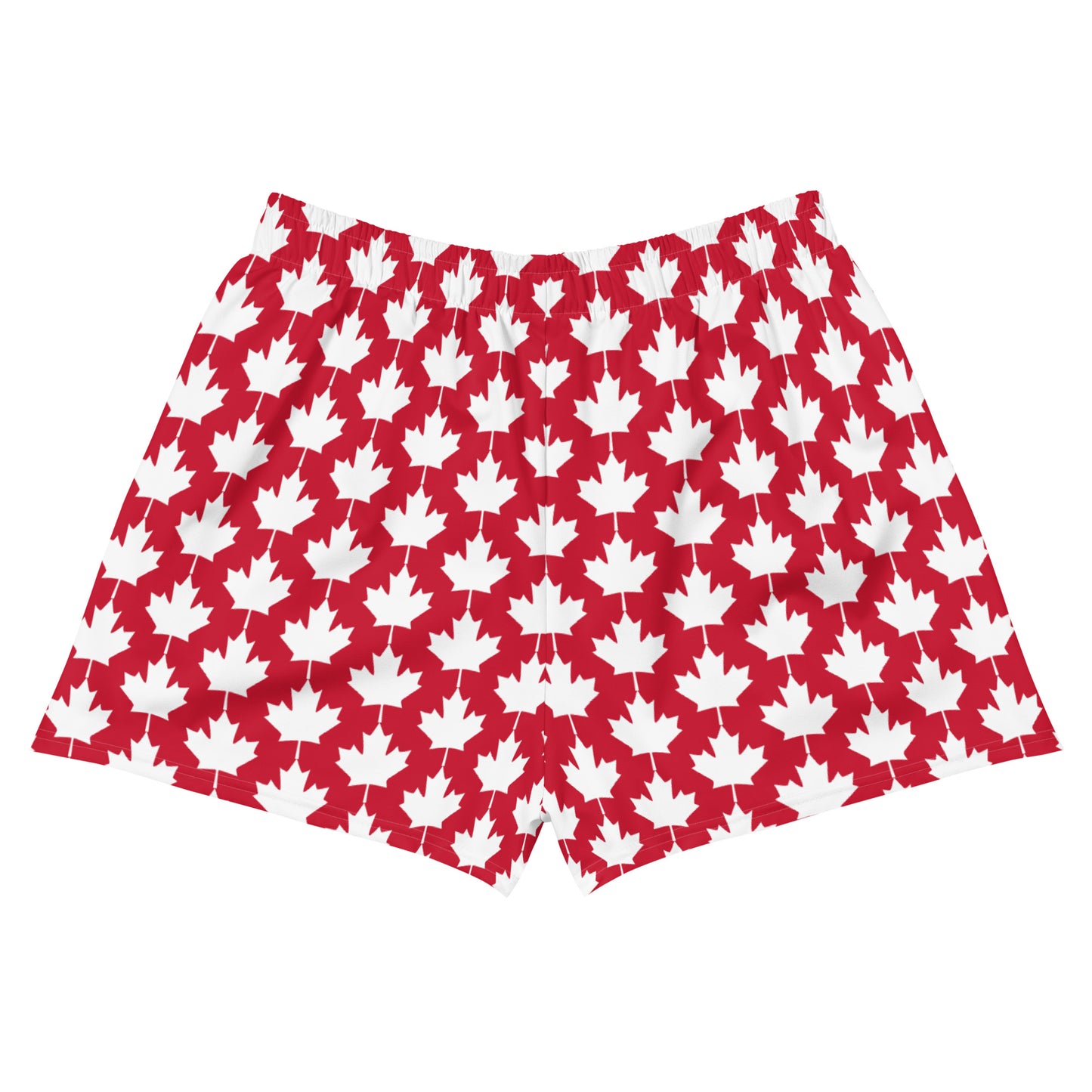 Women’s Athletic Shorts Maple Leaf in Classic White on Canadian Red