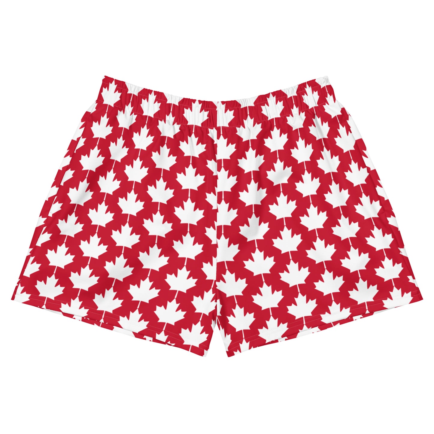 Women’s Athletic Shorts Maple Leaf in Classic White on Canadian Red