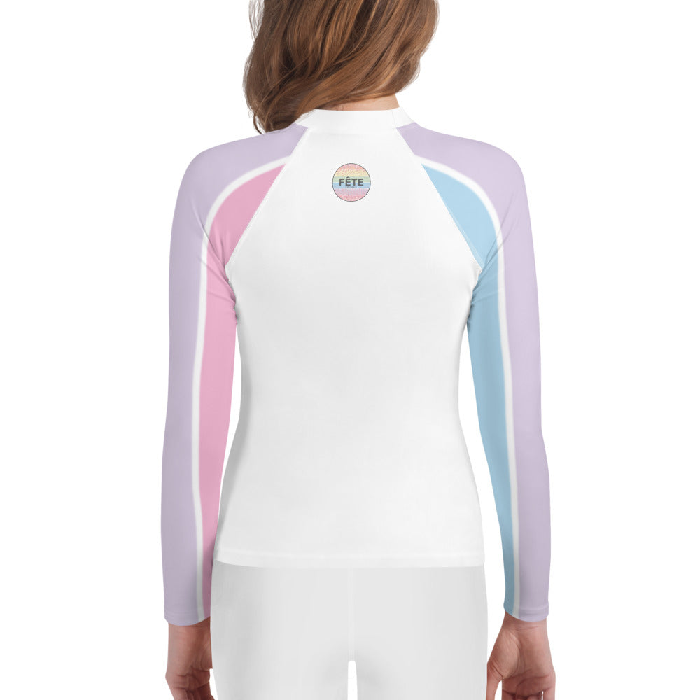 Youth Long-Sleeved Sun Shirt "I LOVE SCHOOLING" in Grape Taffy, Cotton Candy & Blue Bubblegum