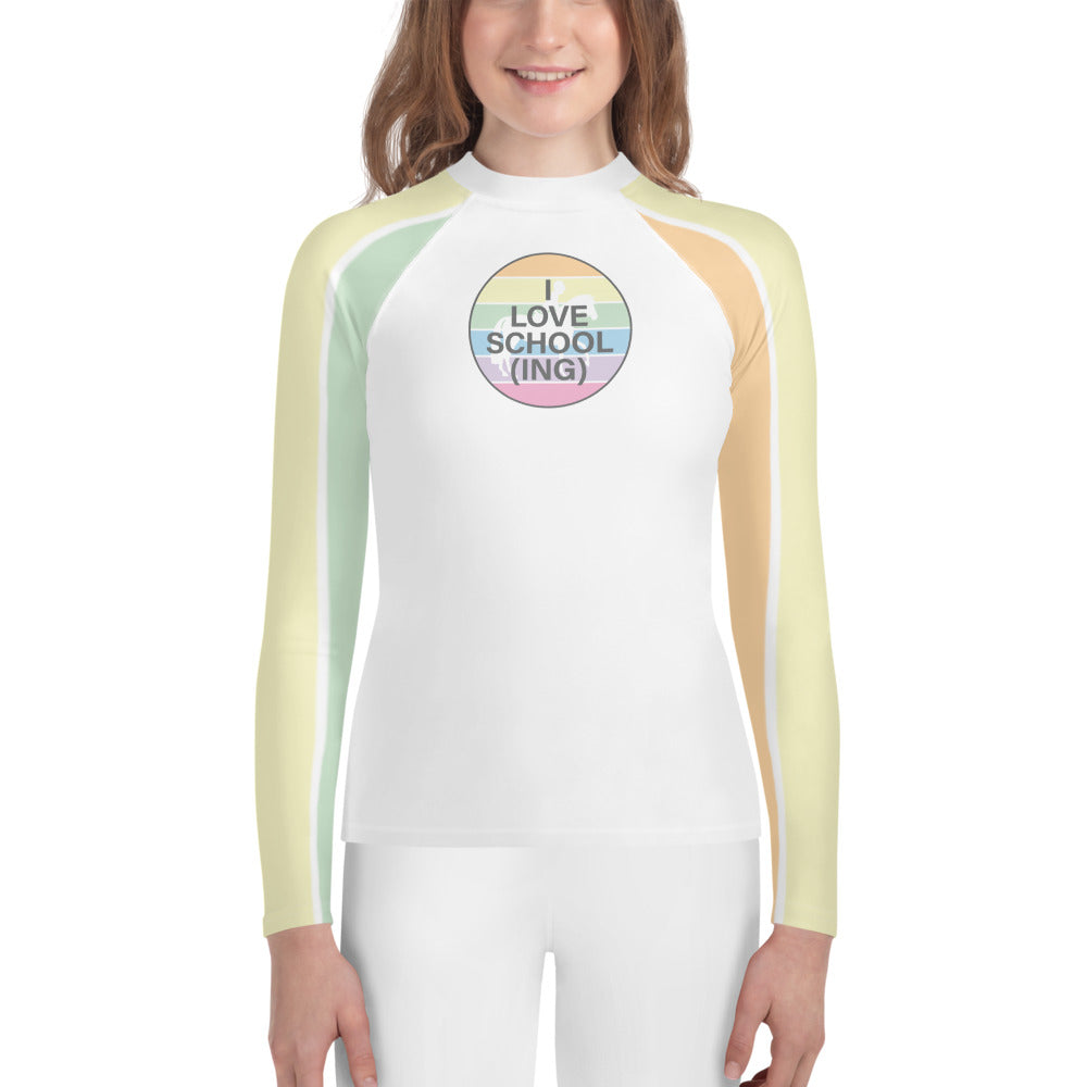 Youth Long-Sleeved Sun Shirt "I LOVE SCHOOLING" in Frozen Lemonade, Peach Creamsicle & Sour Apple