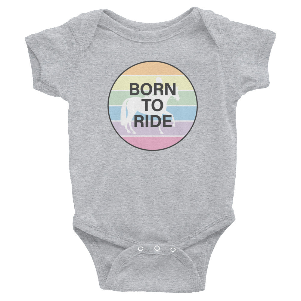 Infant Onesie "BORN TO RIDE" in Classic White, Heather Grey or Pink