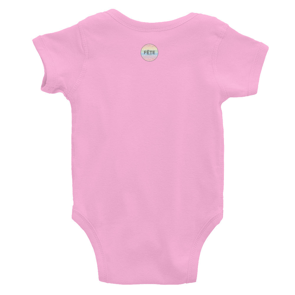 Infant Onesie "BORN TO RIDE" Embroidered in Storm Grey on Pink, Heather Grey or Classic White