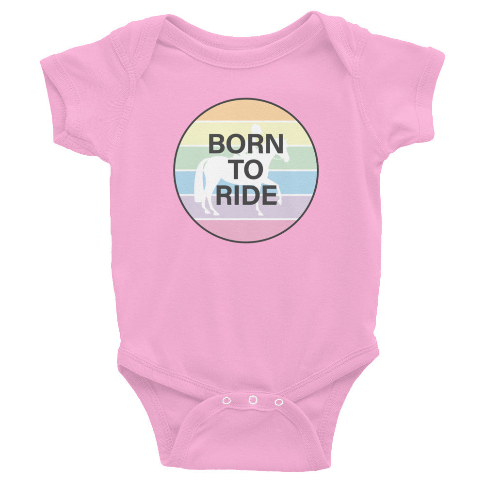 Infant Onesie "BORN TO RIDE" in Classic White, Heather Grey or Pink