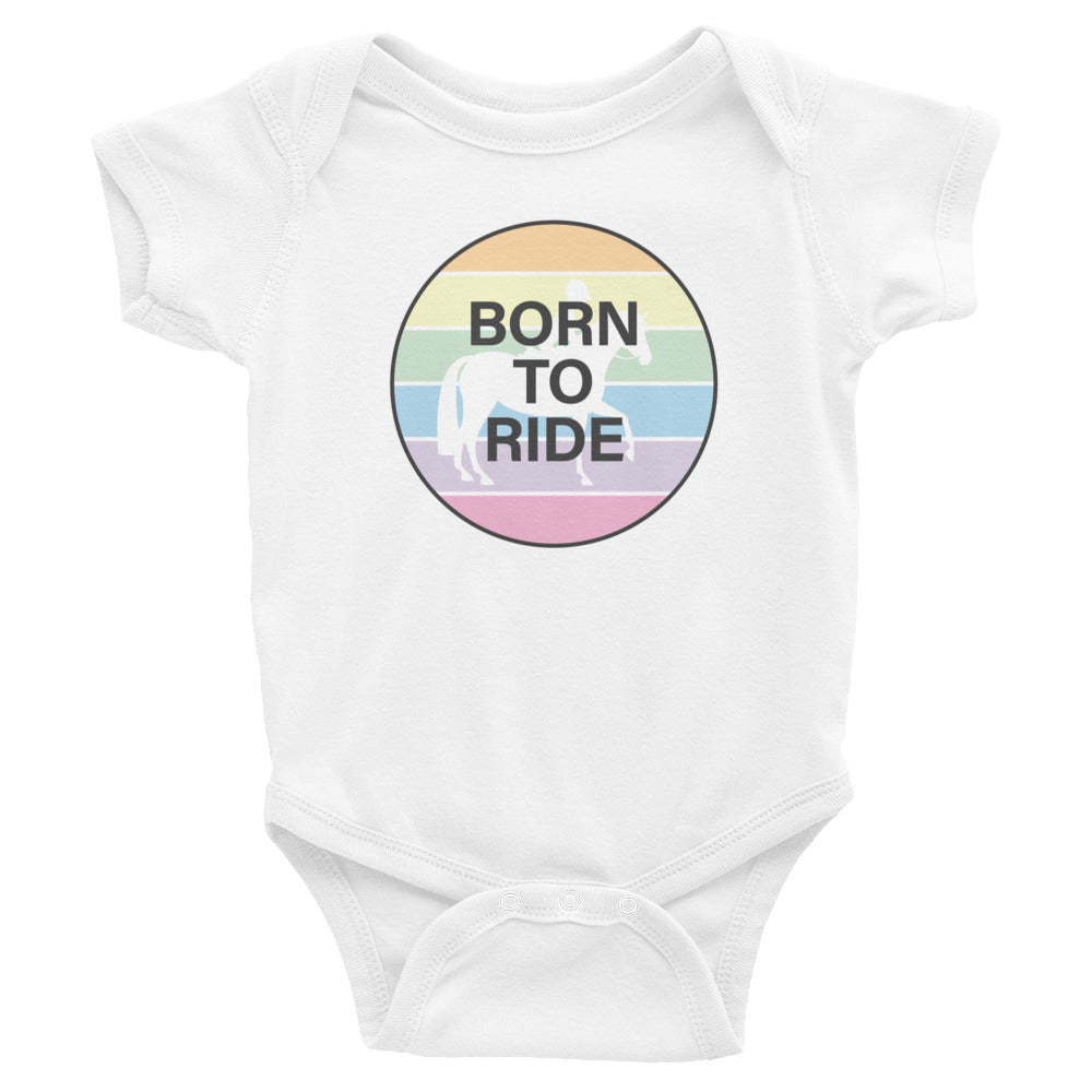 Infant Onesie "BORN TO RIDE" in Classic White, Heather Grey or Pink