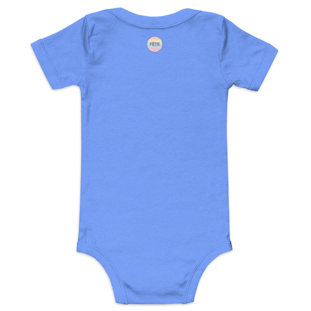Infant Onesie "SOLACE STABLES" Embroidered in Storm Grey on Classic White, Pink, or Blue
