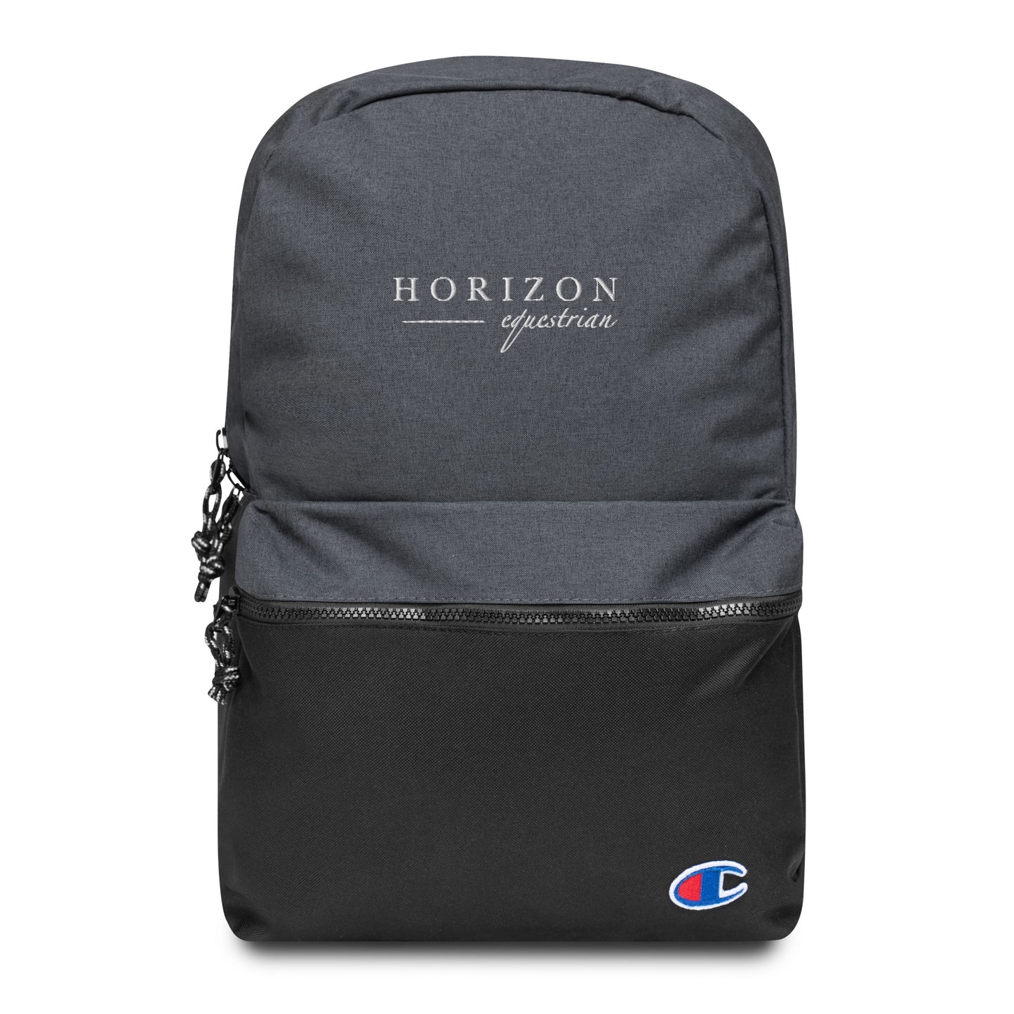 Backpack "HORIZON EQUESTRIAN" Embroidered in Classic White on Heather Grey & Basic Black