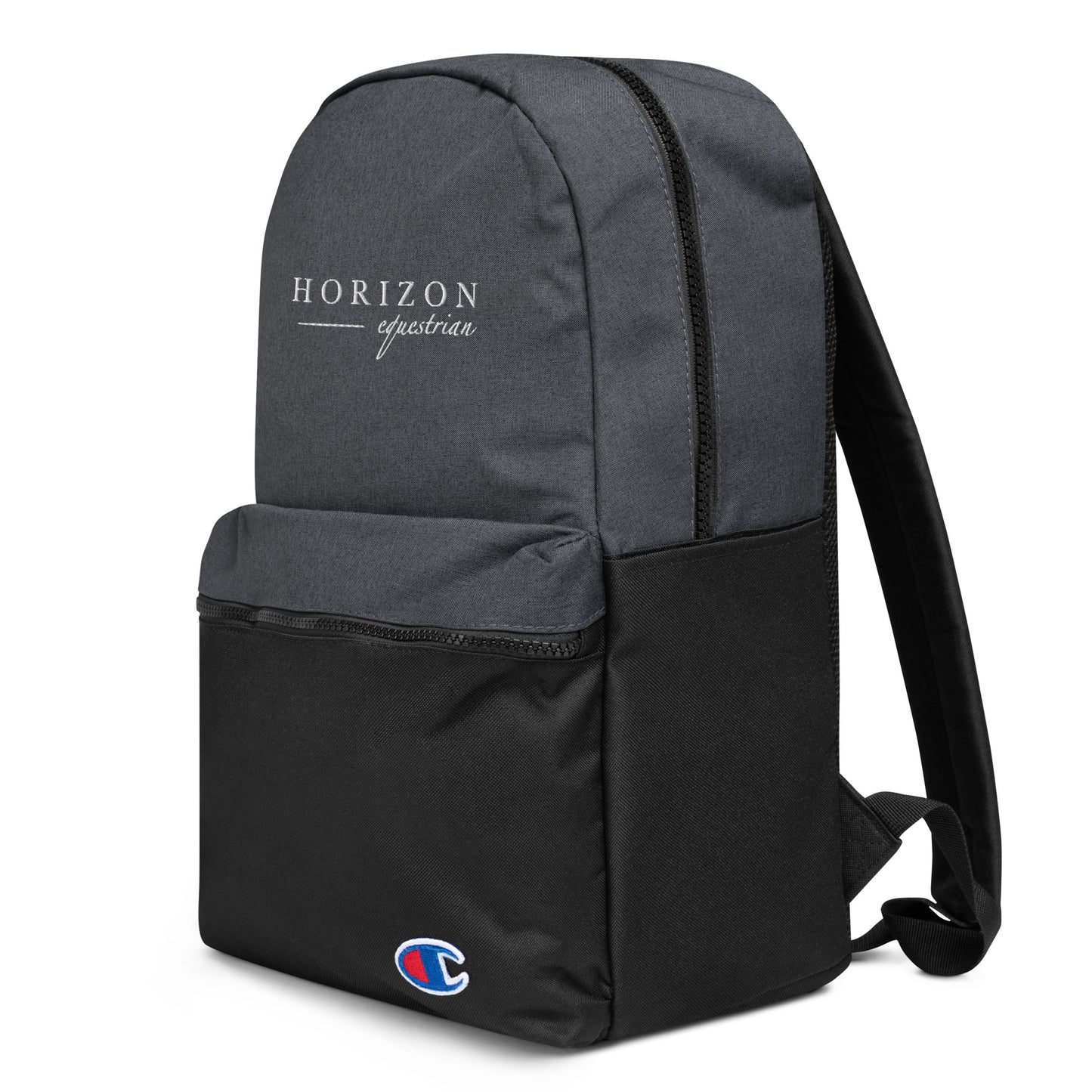 Backpack "HORIZON EQUESTRIAN" Embroidered in Classic White on Heather Grey & Basic Black