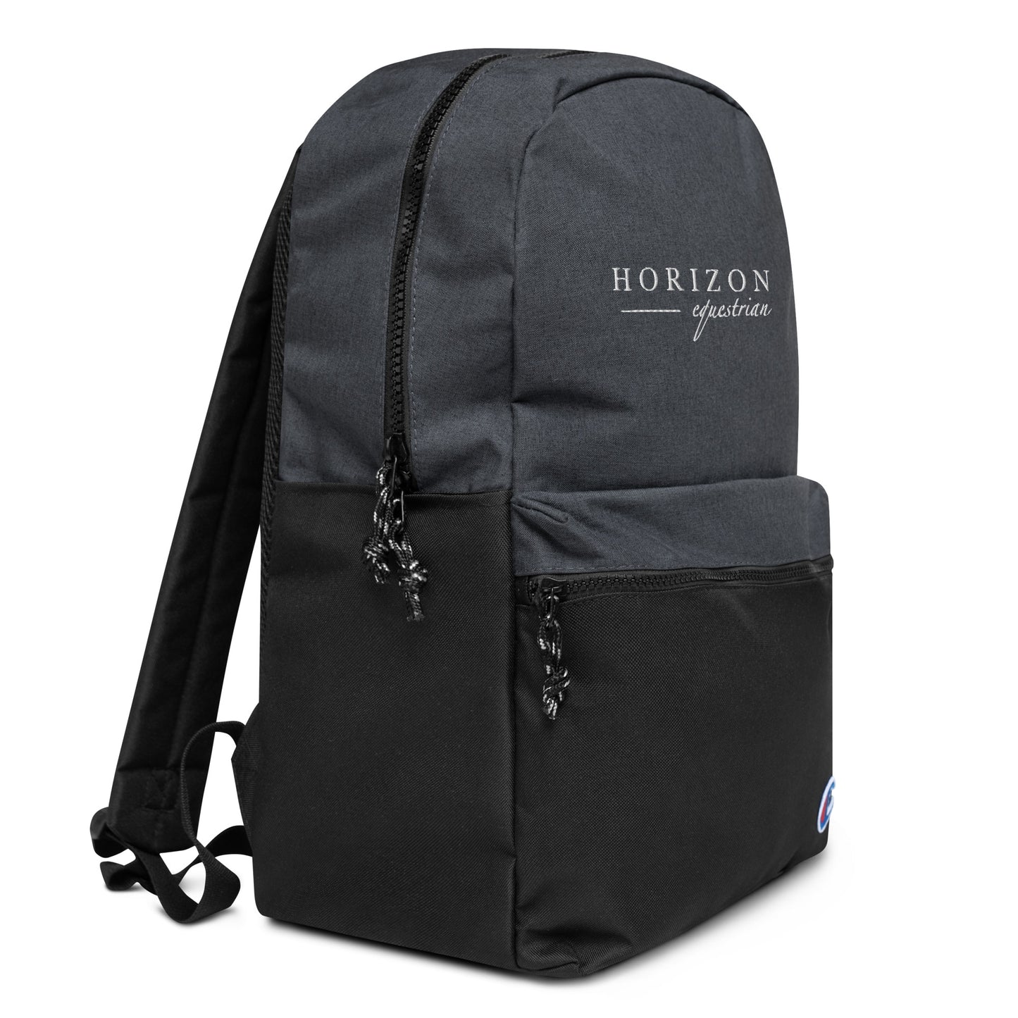 Backpack "HORIZON EQUESTRIAN" Embroidered in Classic White on Heather Grey & Basic Black