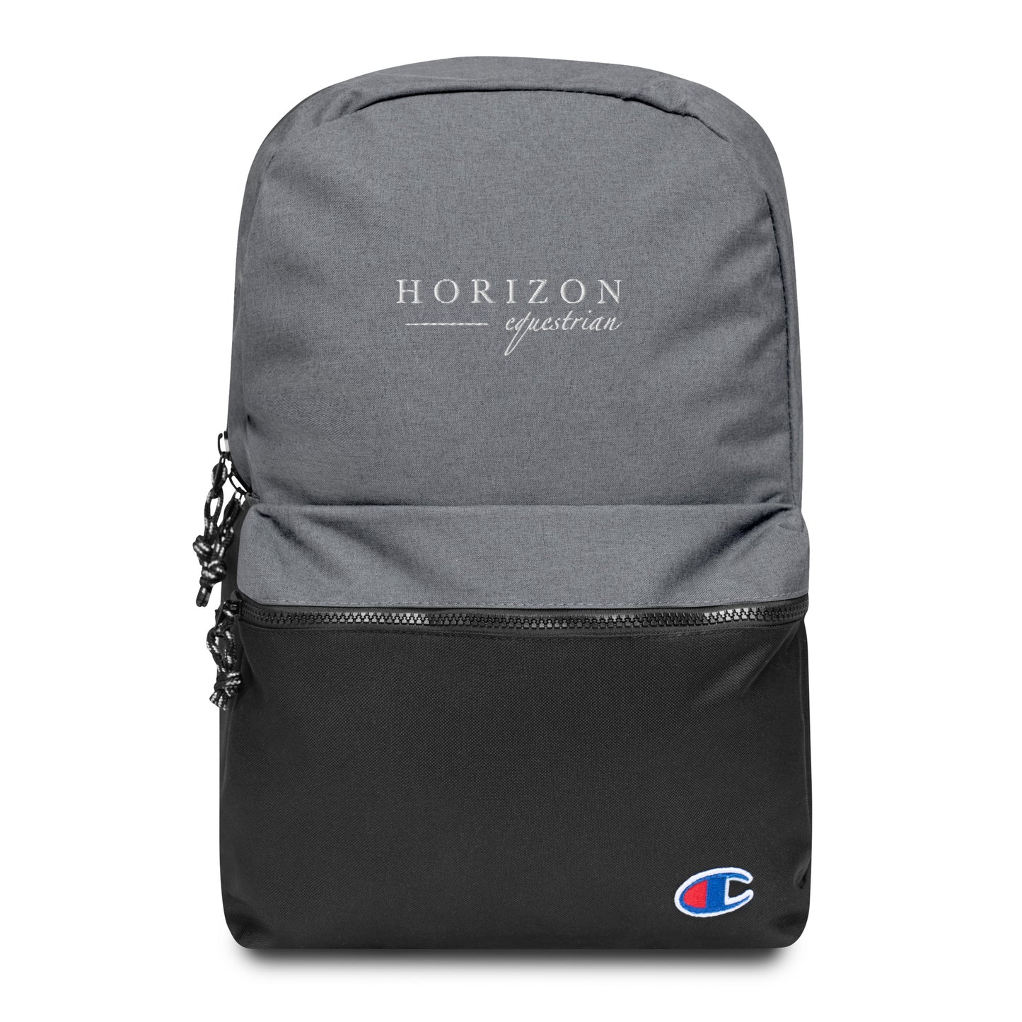 Backpack "HORIZON EQUESTRIAN" Embroidered in Classic White on Heather Grey & Basic Black
