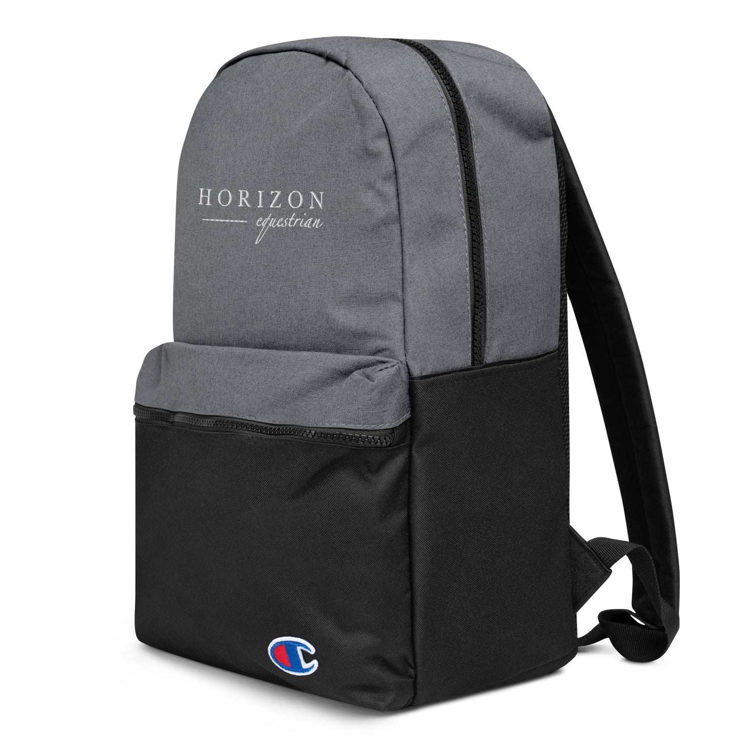 Backpack "HORIZON EQUESTRIAN" Embroidered in Classic White on Heather Grey & Basic Black