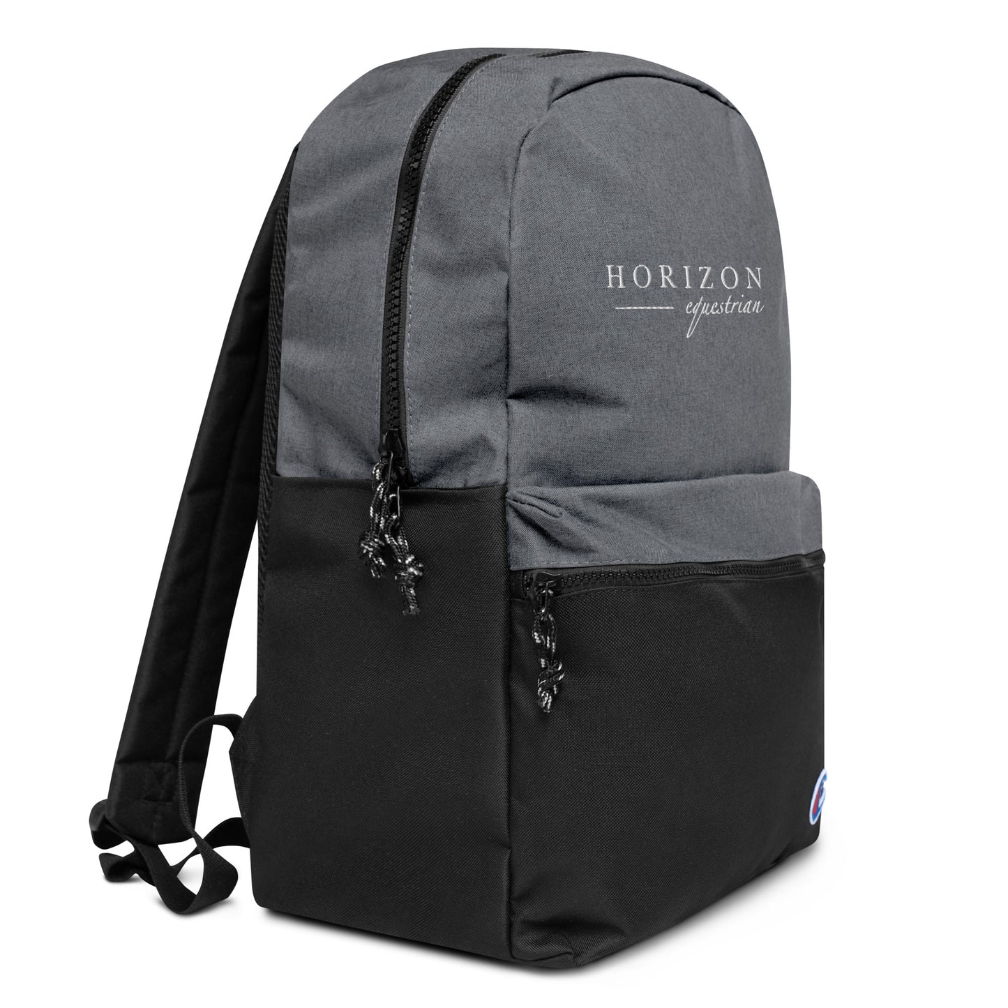 Backpack "HORIZON EQUESTRIAN" Embroidered in Classic White on Heather Grey & Basic Black