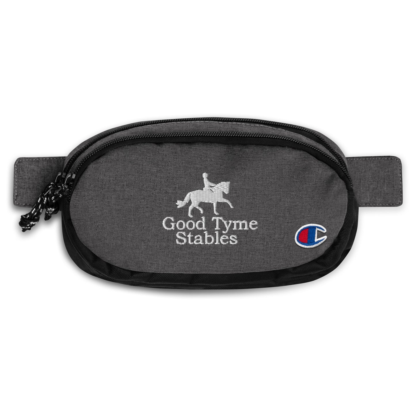 Fanny Pack "GOOD TYME STABLES" Embroidered in Classic White on Heather Grey & Basic Black