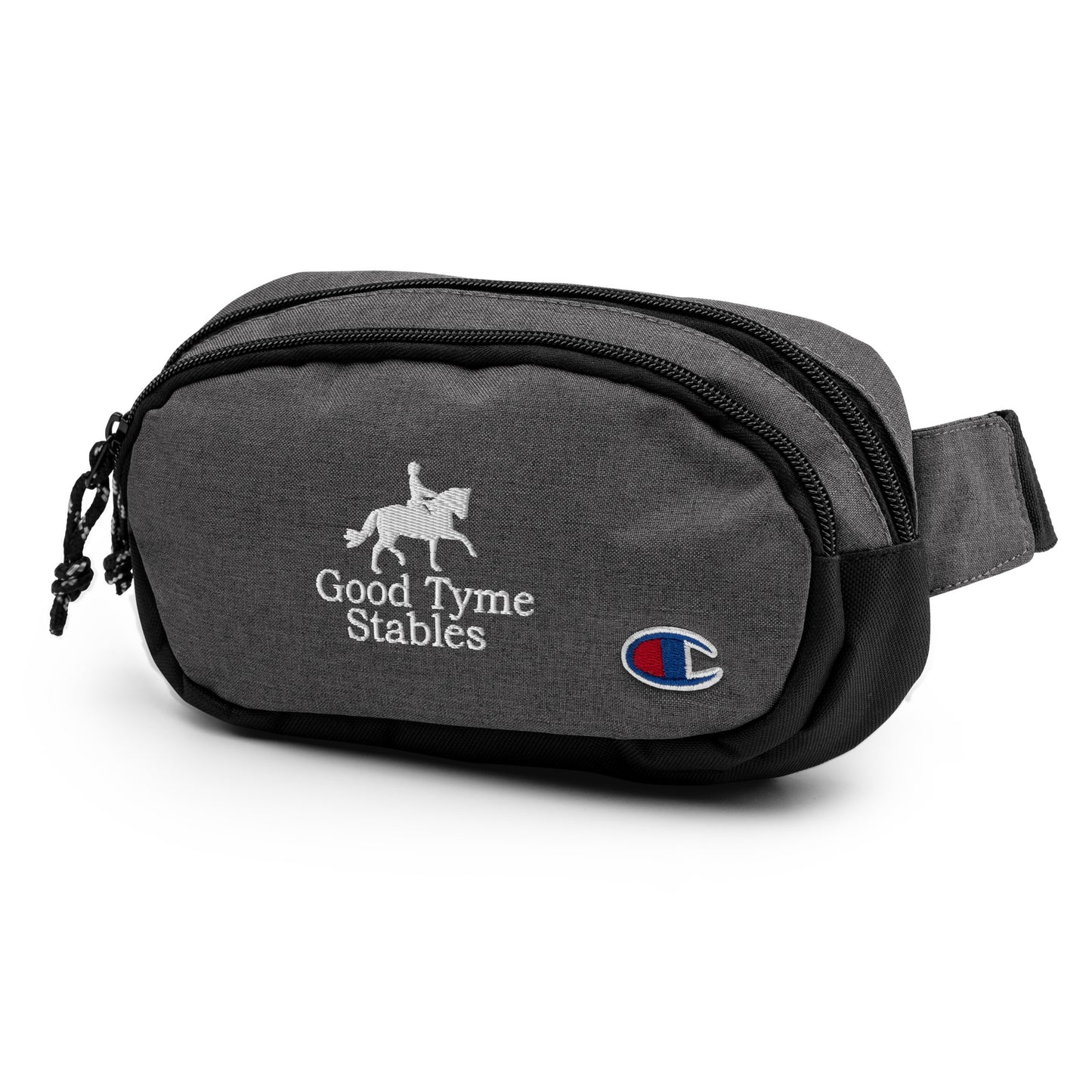 Fanny Pack "GOOD TYME STABLES" Embroidered in Classic White on Heather Grey & Basic Black