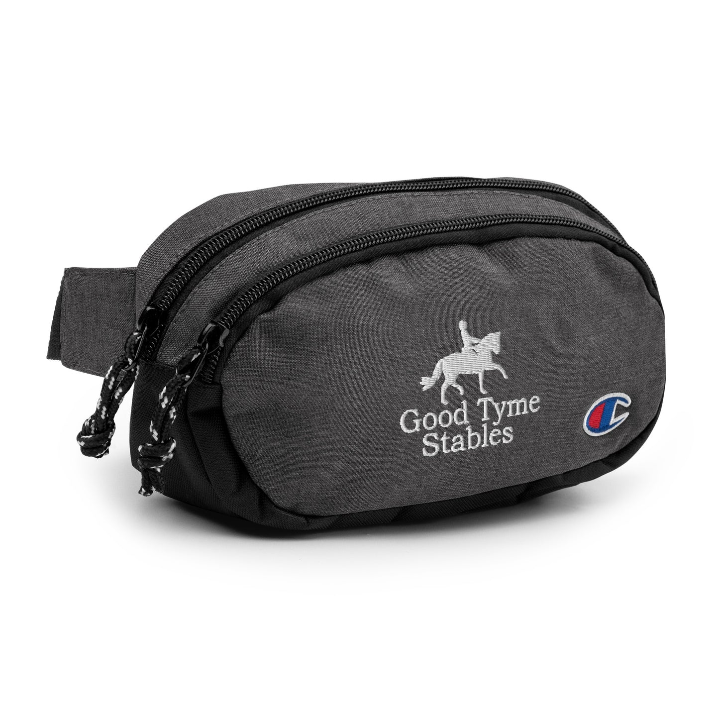 Fanny Pack "GOOD TYME STABLES" Embroidered in Classic White on Heather Grey & Basic Black