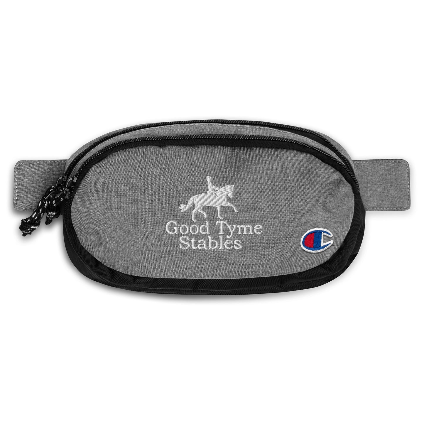 Fanny Pack "GOOD TYME STABLES" Embroidered in Classic White on Heather Grey & Basic Black