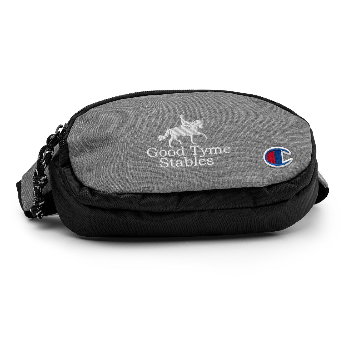 Fanny Pack "GOOD TYME STABLES" Embroidered in Classic White on Heather Grey & Basic Black