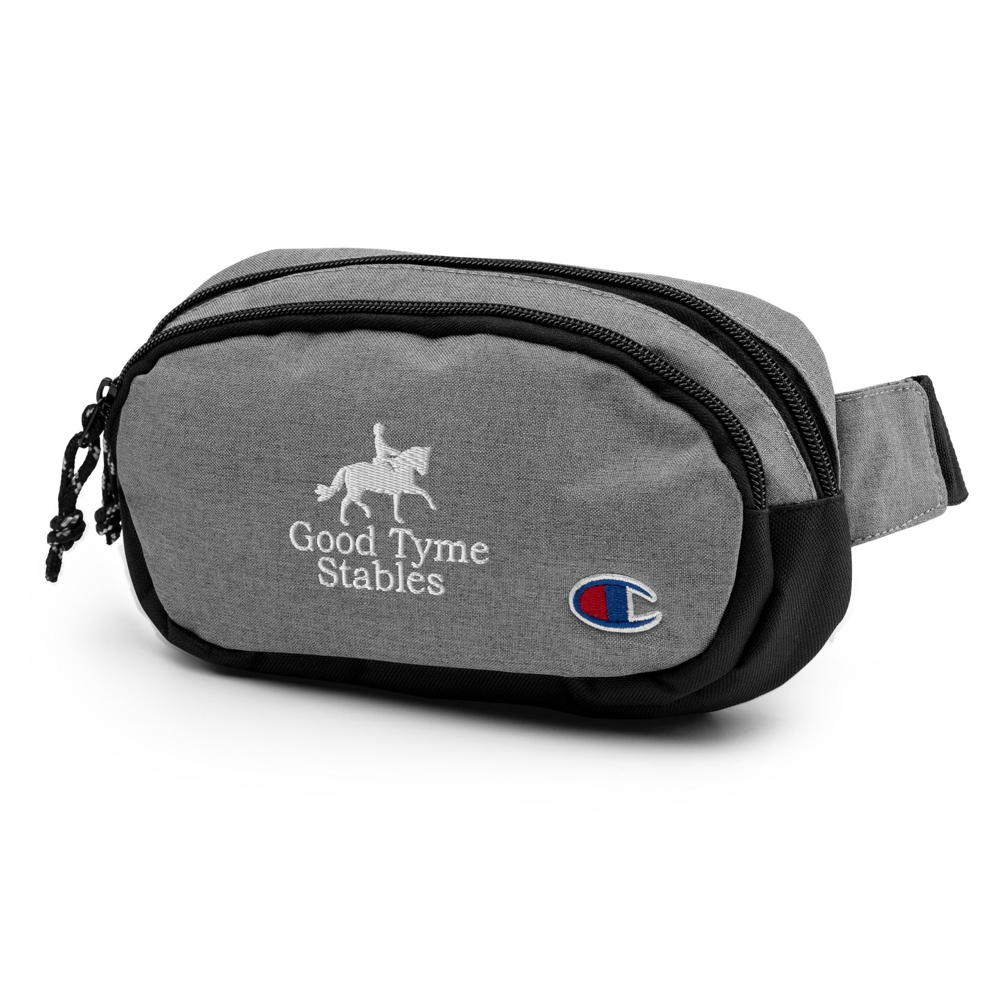 Fanny Pack "GOOD TYME STABLES" Embroidered in Classic White on Heather Grey & Basic Black