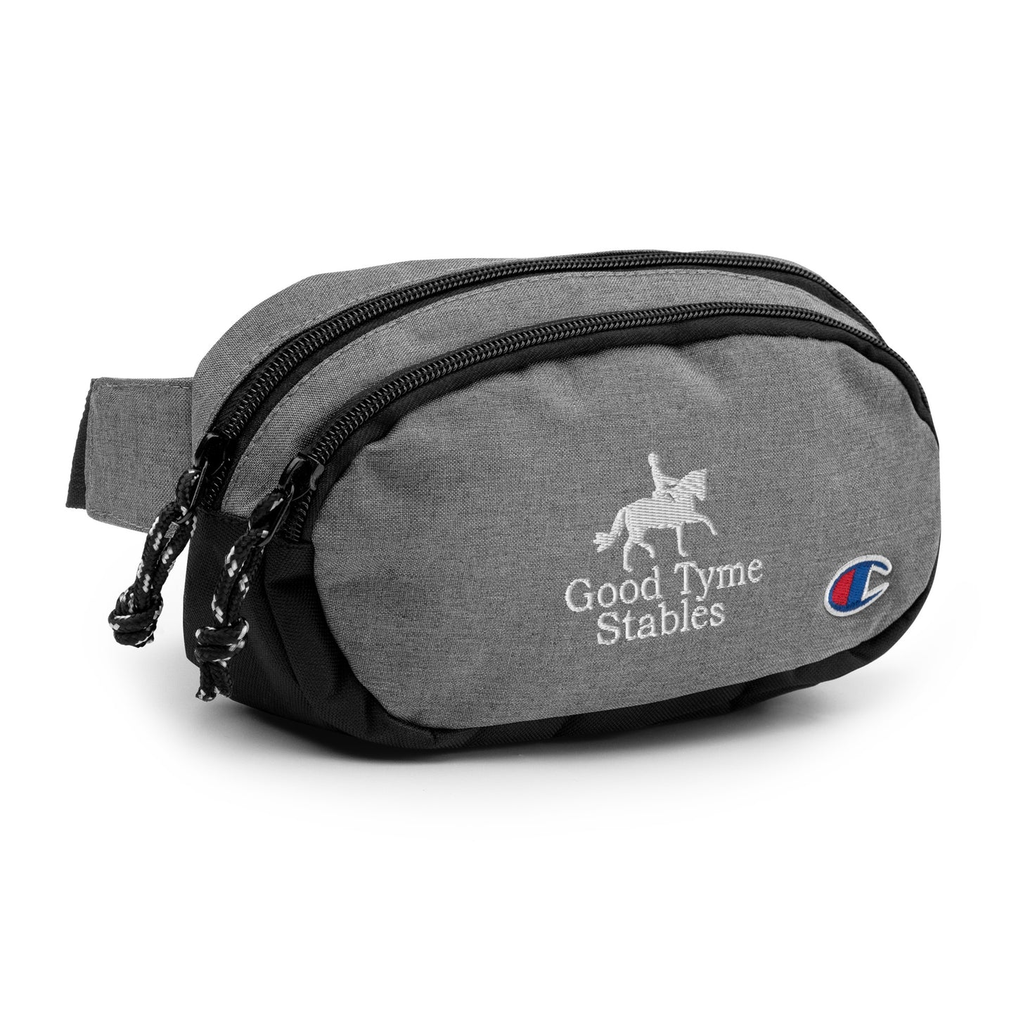 Fanny Pack "GOOD TYME STABLES" Embroidered in Classic White on Heather Grey & Basic Black