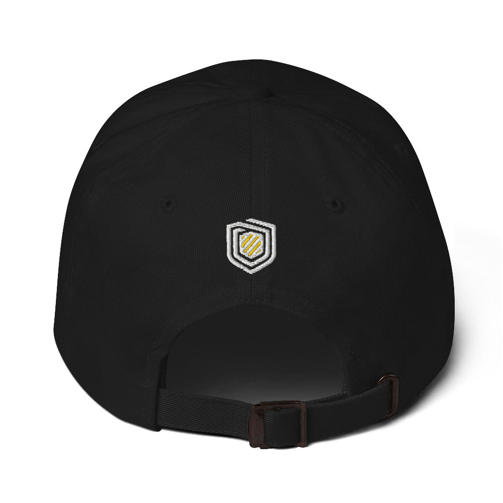 Adjustable Cap "PRECISION EARTHWORKS INC" Embroidered in Classic White & Gold on Basic Black