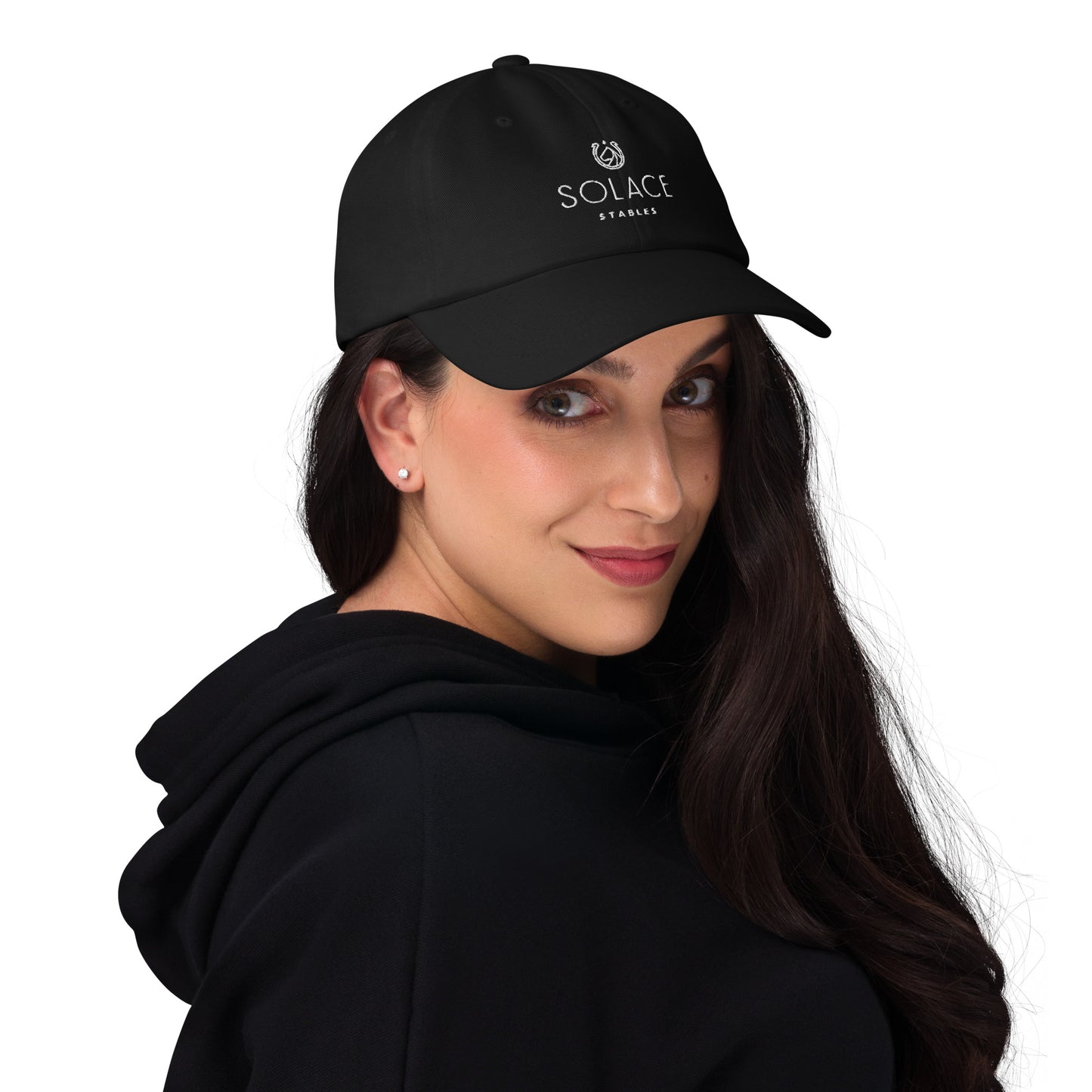 Adjustable Cap "SOLACE STABLES" Embroidered in Classic White on Basic Black or Storm Grey