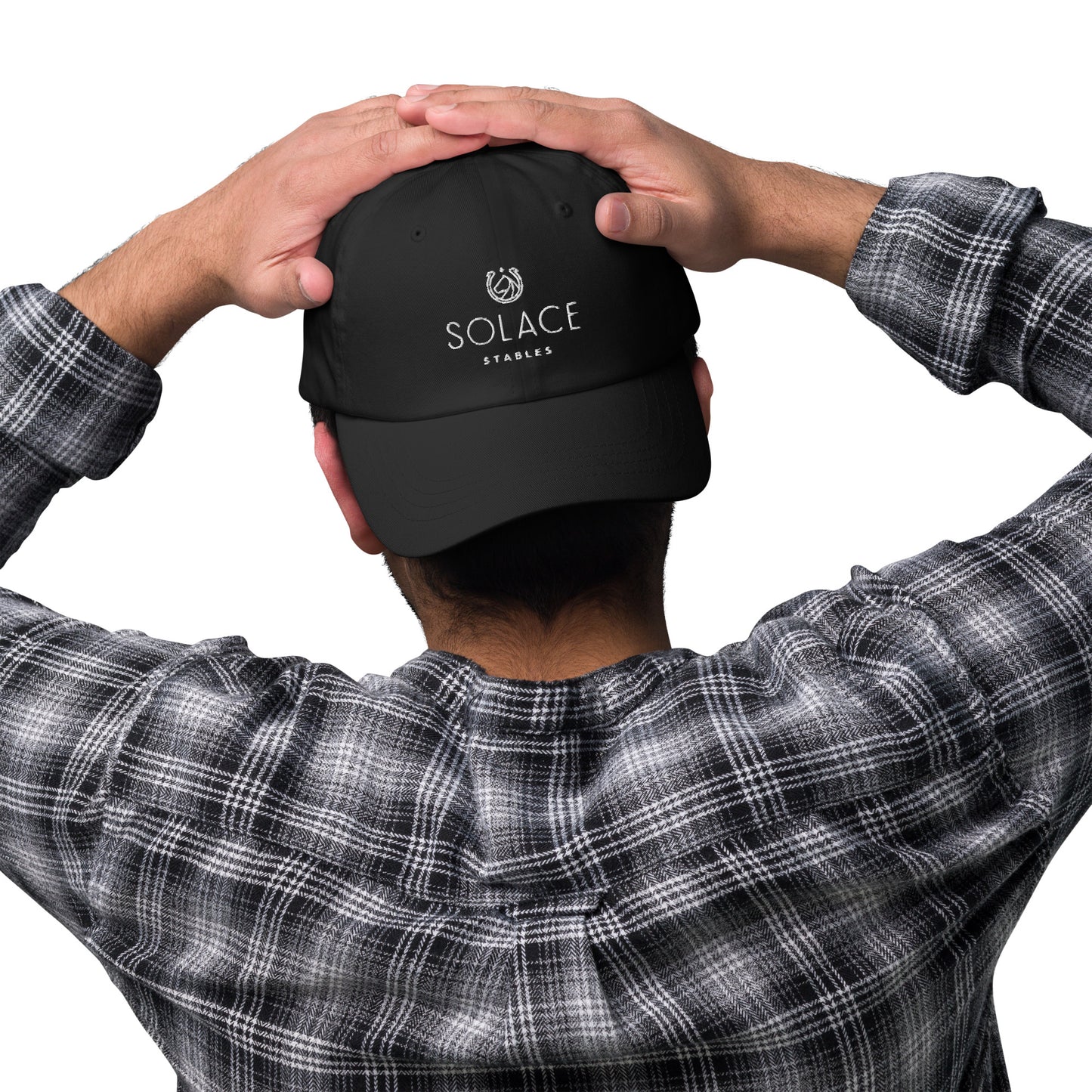 Adjustable Cap "SOLACE STABLES" Embroidered in Classic White on Basic Black or Storm Grey