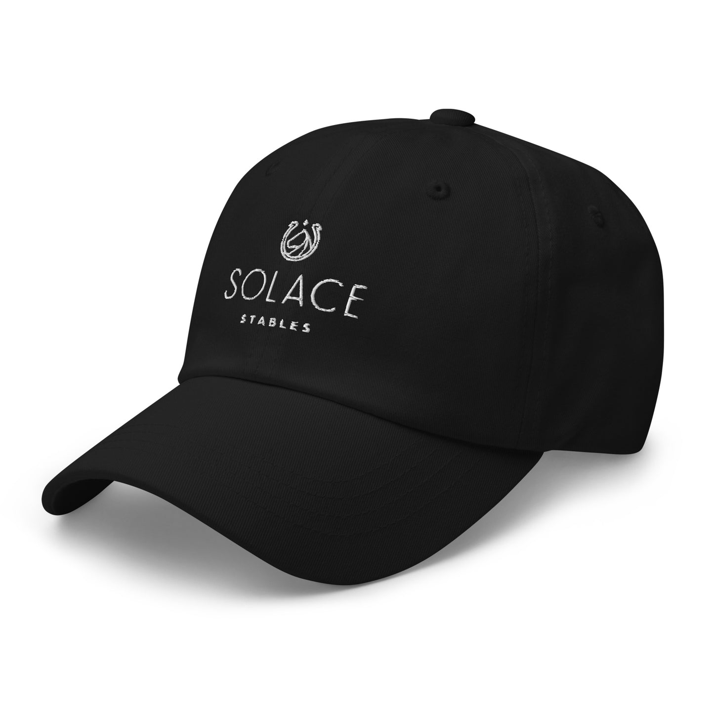 Adjustable Cap "SOLACE STABLES" Embroidered in Classic White on Basic Black or Storm Grey