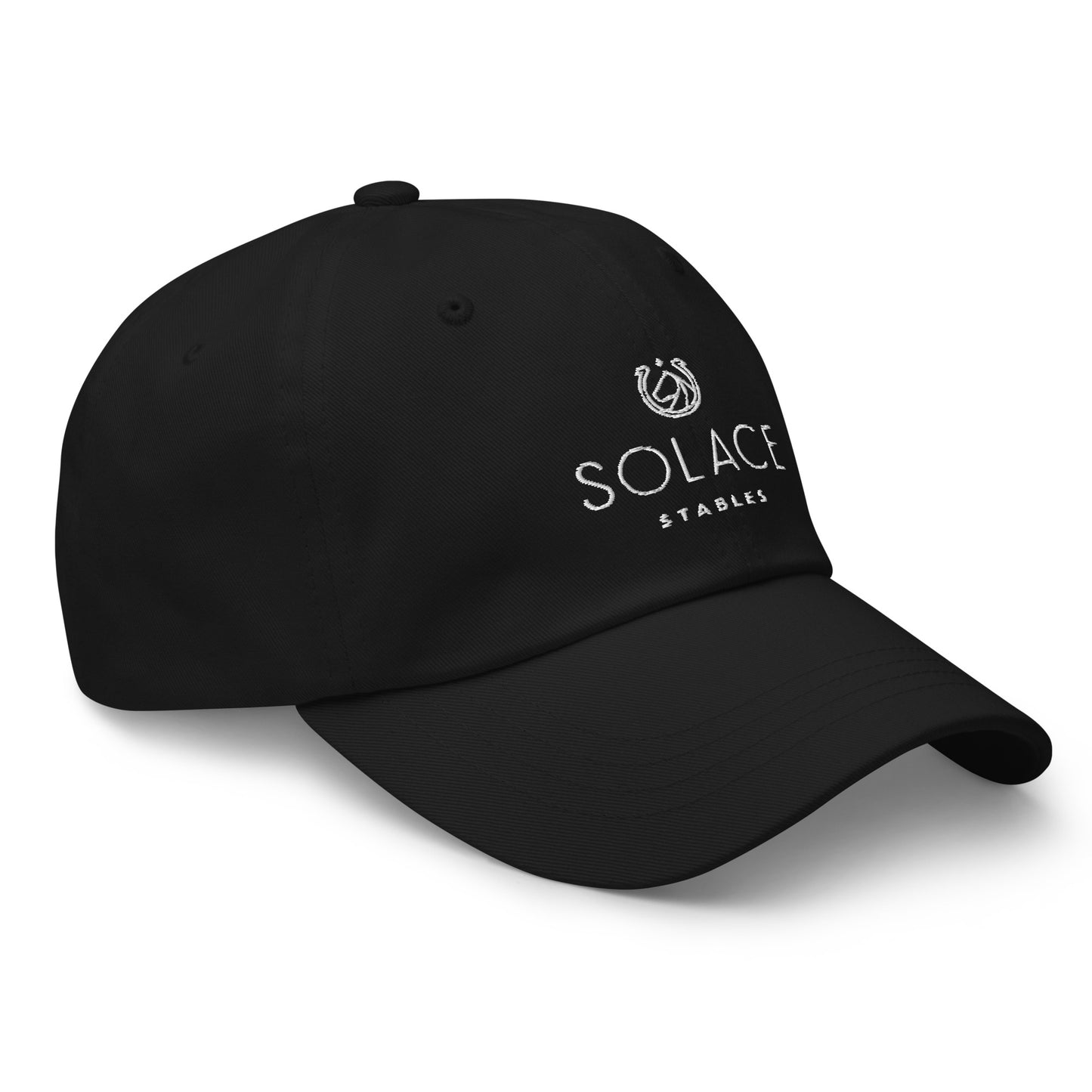 Adjustable Cap "SOLACE STABLES" Embroidered in Classic White on Basic Black or Storm Grey