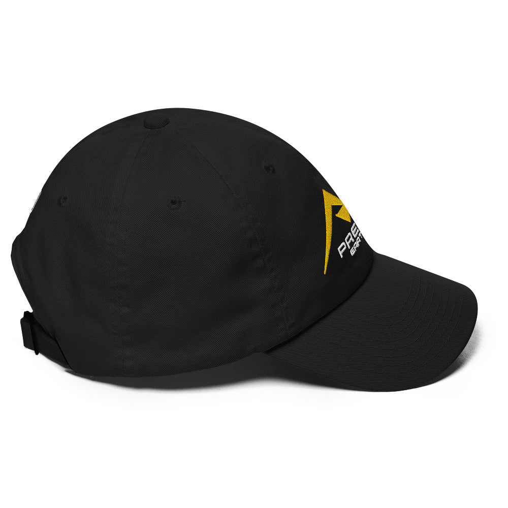 Adjustable Cap "PRECISION EARTHWORKS INC" Embroidered in Classic White & Gold on Basic Black