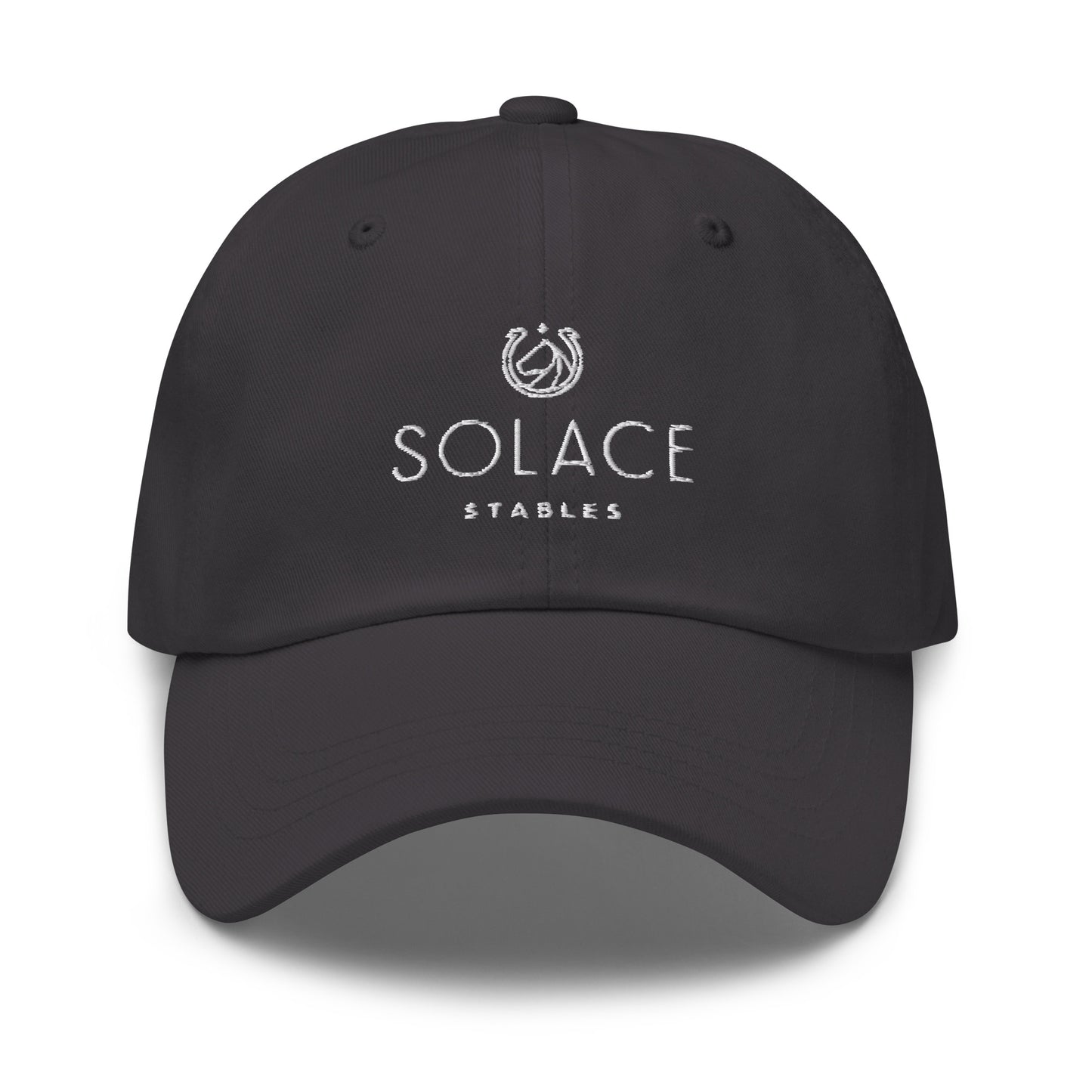 Adjustable Cap "SOLACE STABLES" Embroidered in Classic White on Basic Black or Storm Grey