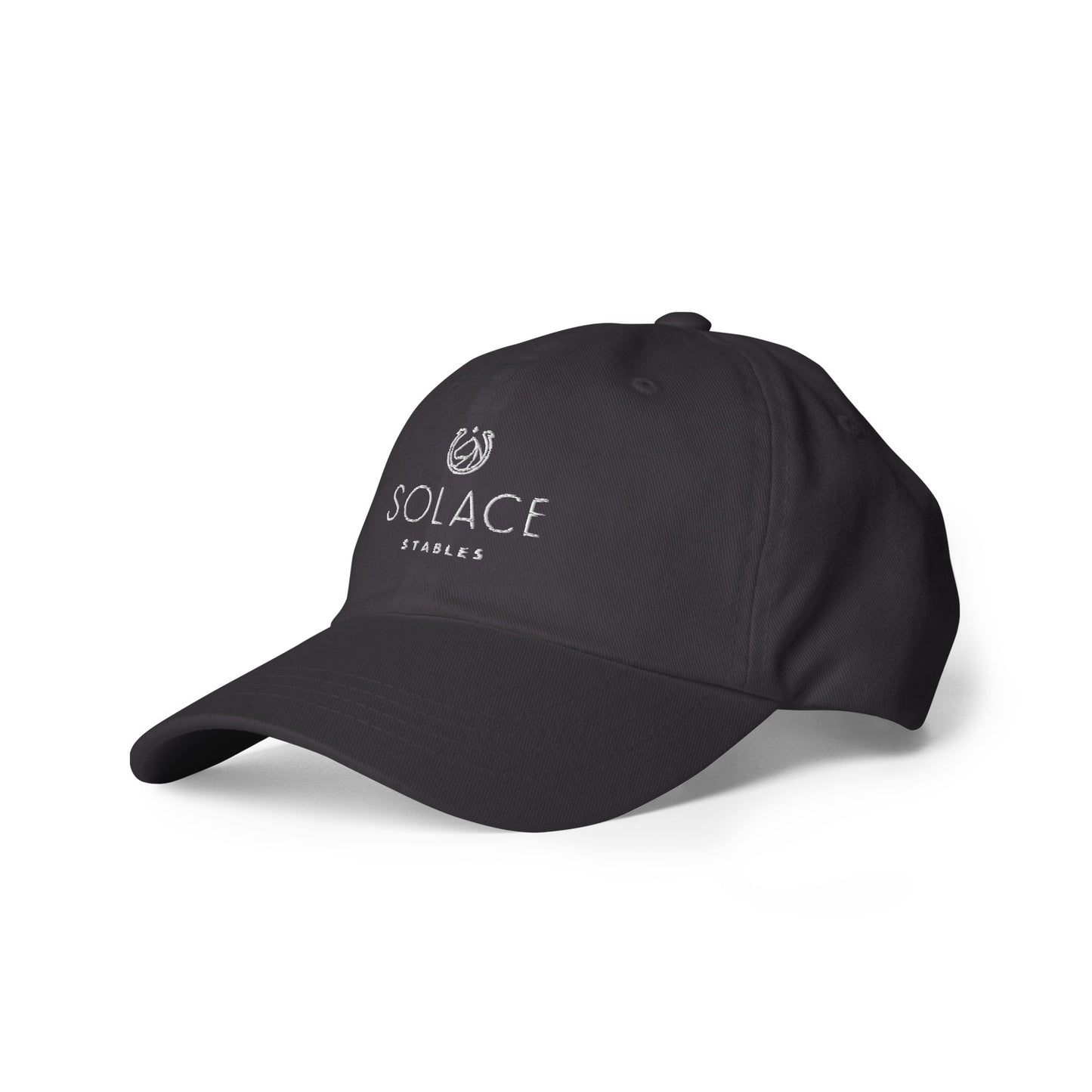 Adjustable Cap "SOLACE STABLES" Embroidered in Classic White on Basic Black or Storm Grey