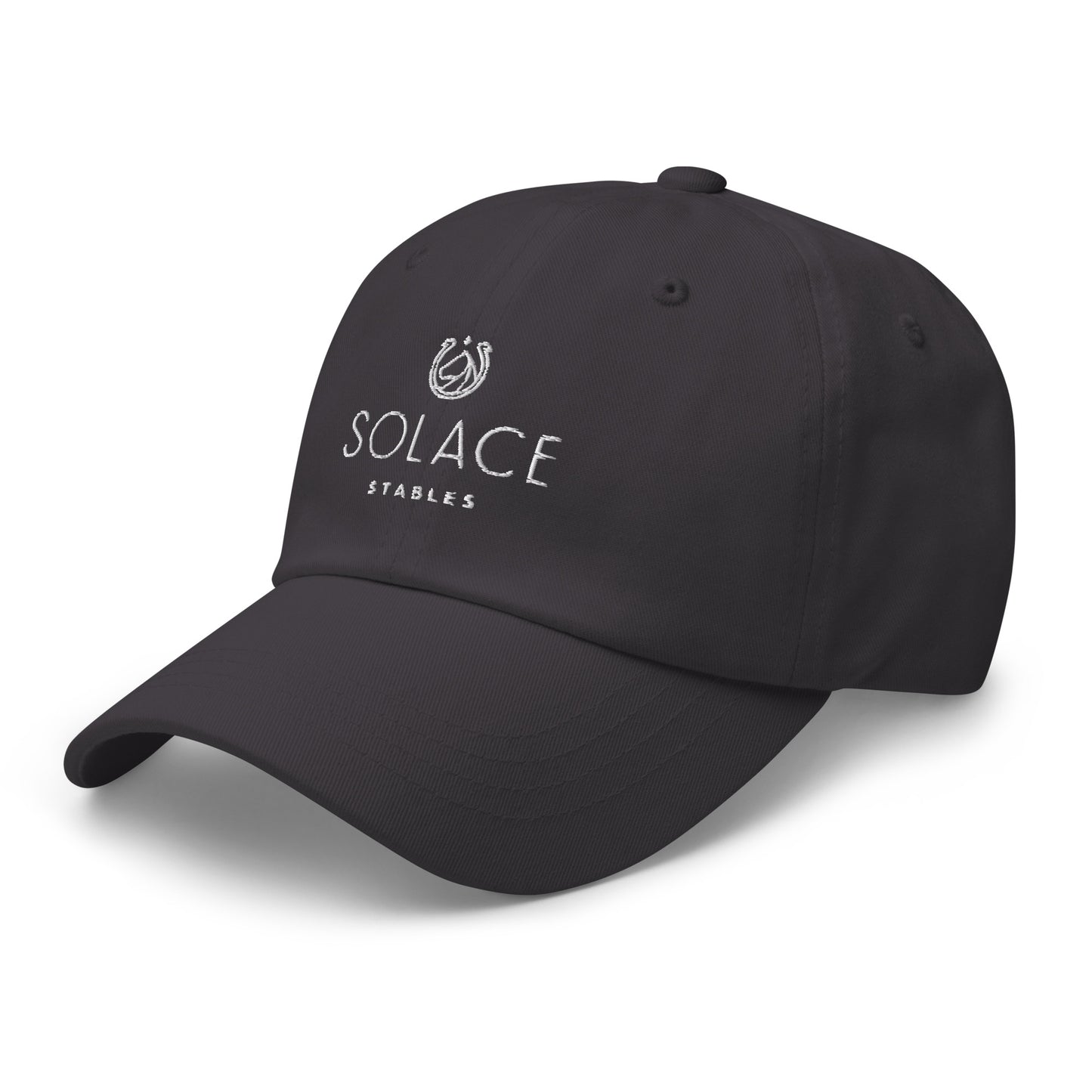 Adjustable Cap "SOLACE STABLES" Embroidered in Classic White on Basic Black or Storm Grey