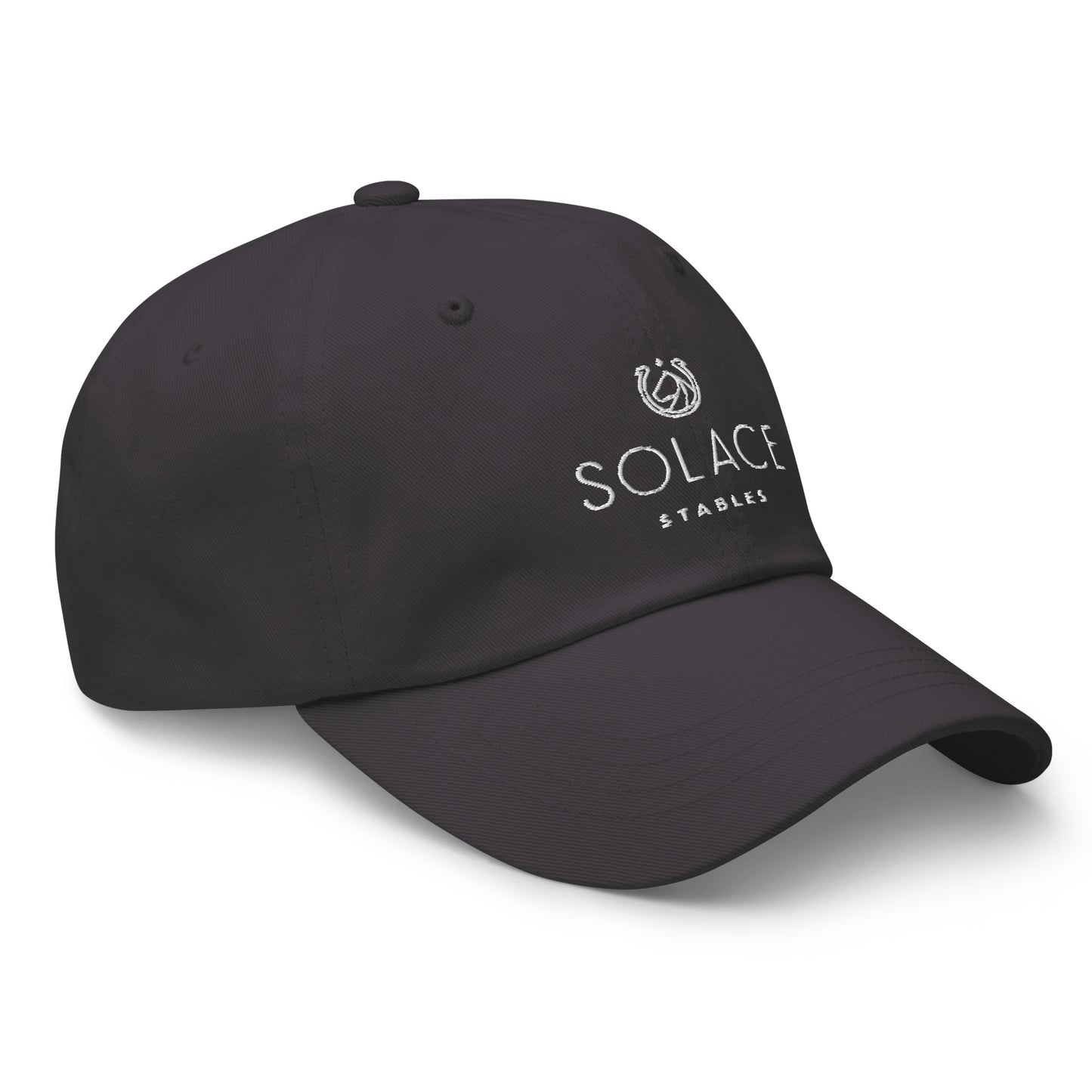 Adjustable Cap "SOLACE STABLES" Embroidered in Classic White on Basic Black or Storm Grey