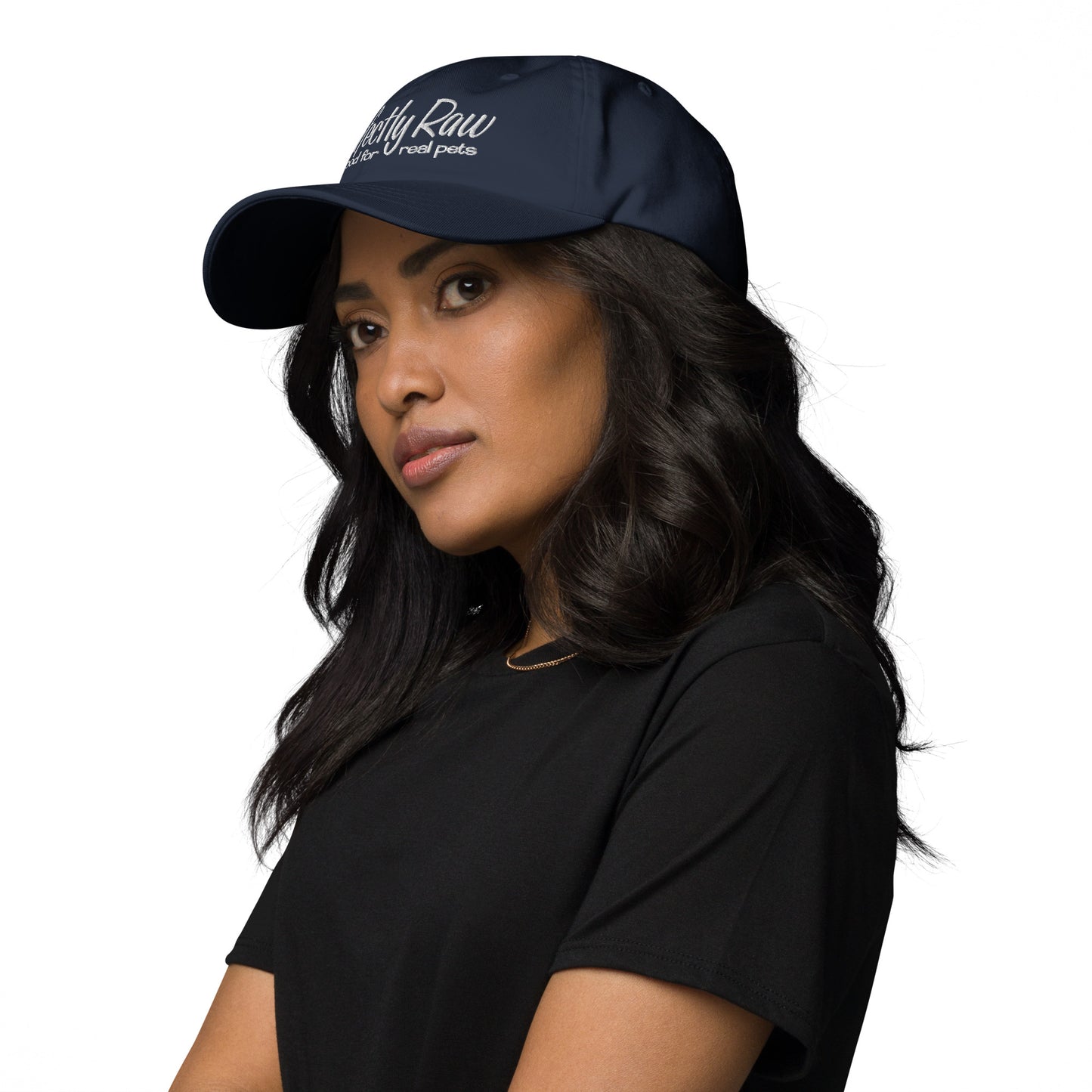 Adjustable Cap "PERFECTLY RAW" Embroidered in Classic White on Basic Black, French Navy, Barn Red, Polo Green or Storm Grey