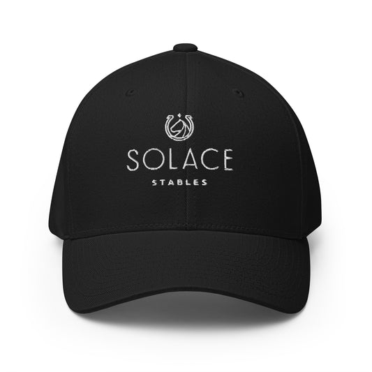 Structured Cap "SOLACE STABLES" Embroidered in Classic White on Basic Black