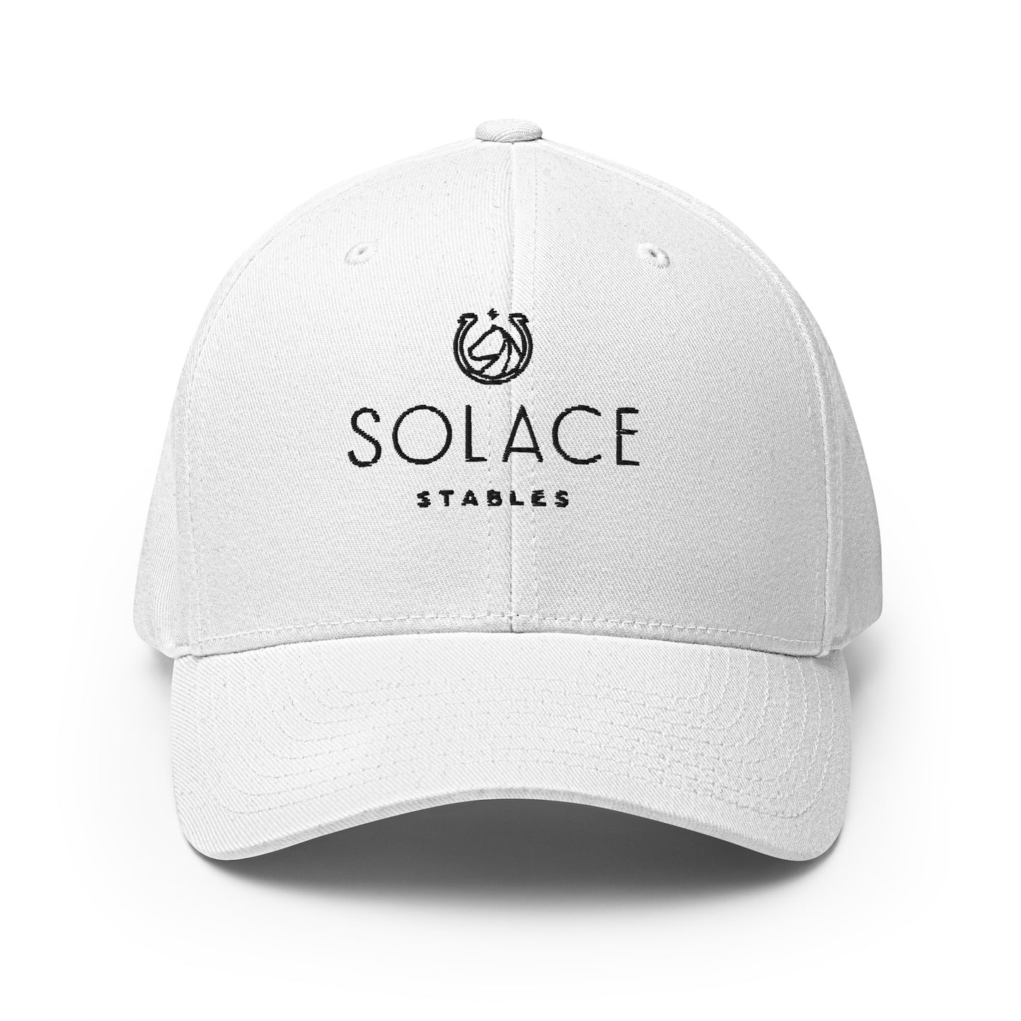 Structured Cap "SOLACE STABLES" Embroidered in Basic Black on Classic White